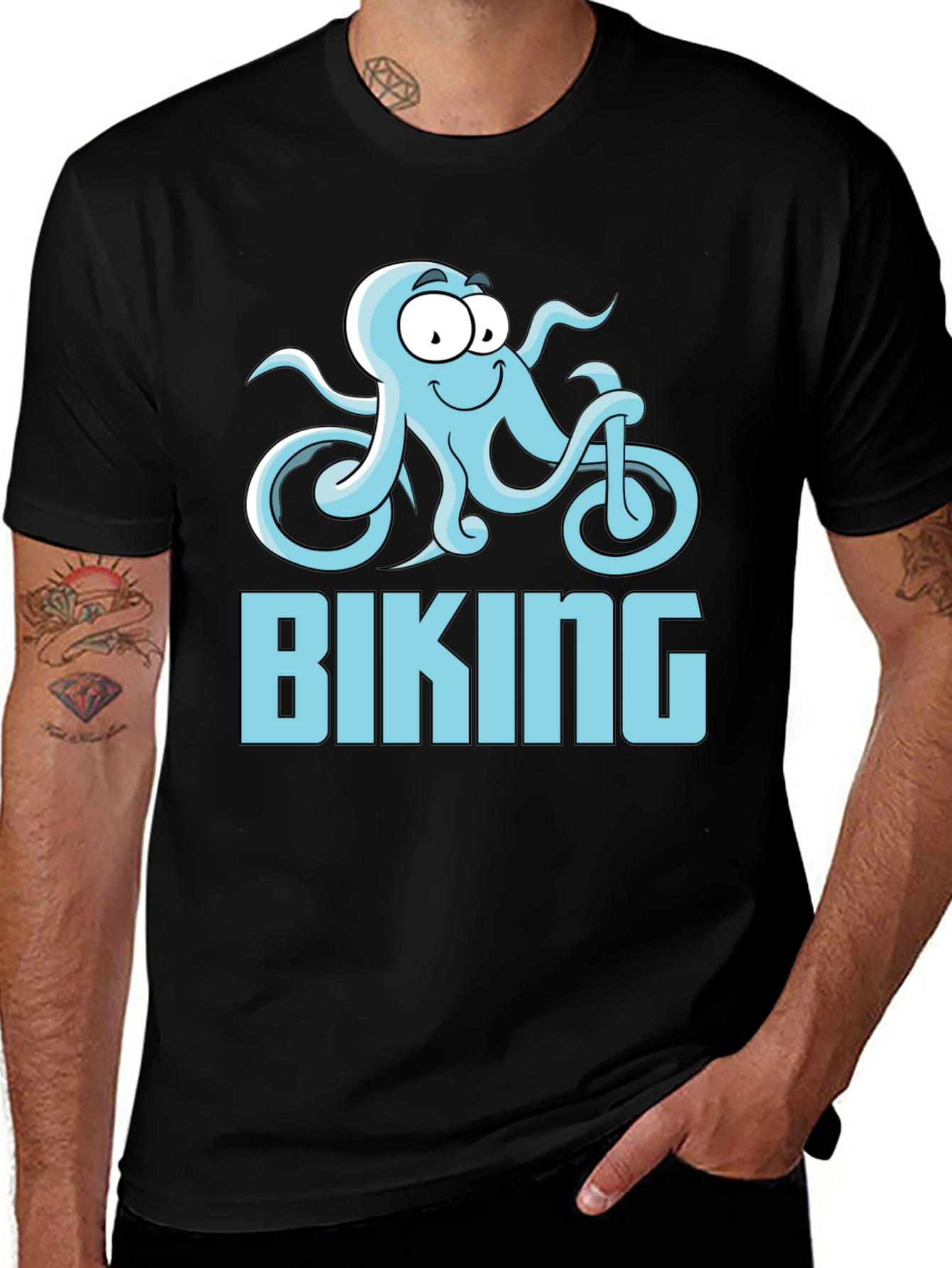 Variant 12 of Octopus Biking Graphic Tee - Black Cotton T-Shirt