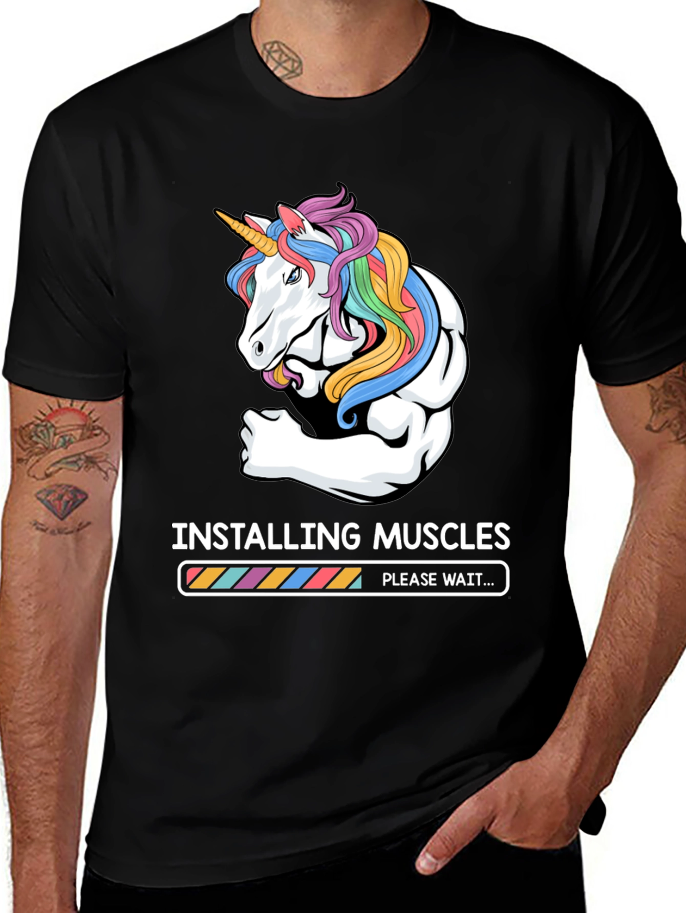 Variant 17 of Unicorn Muscle Loading Black T-Shirt