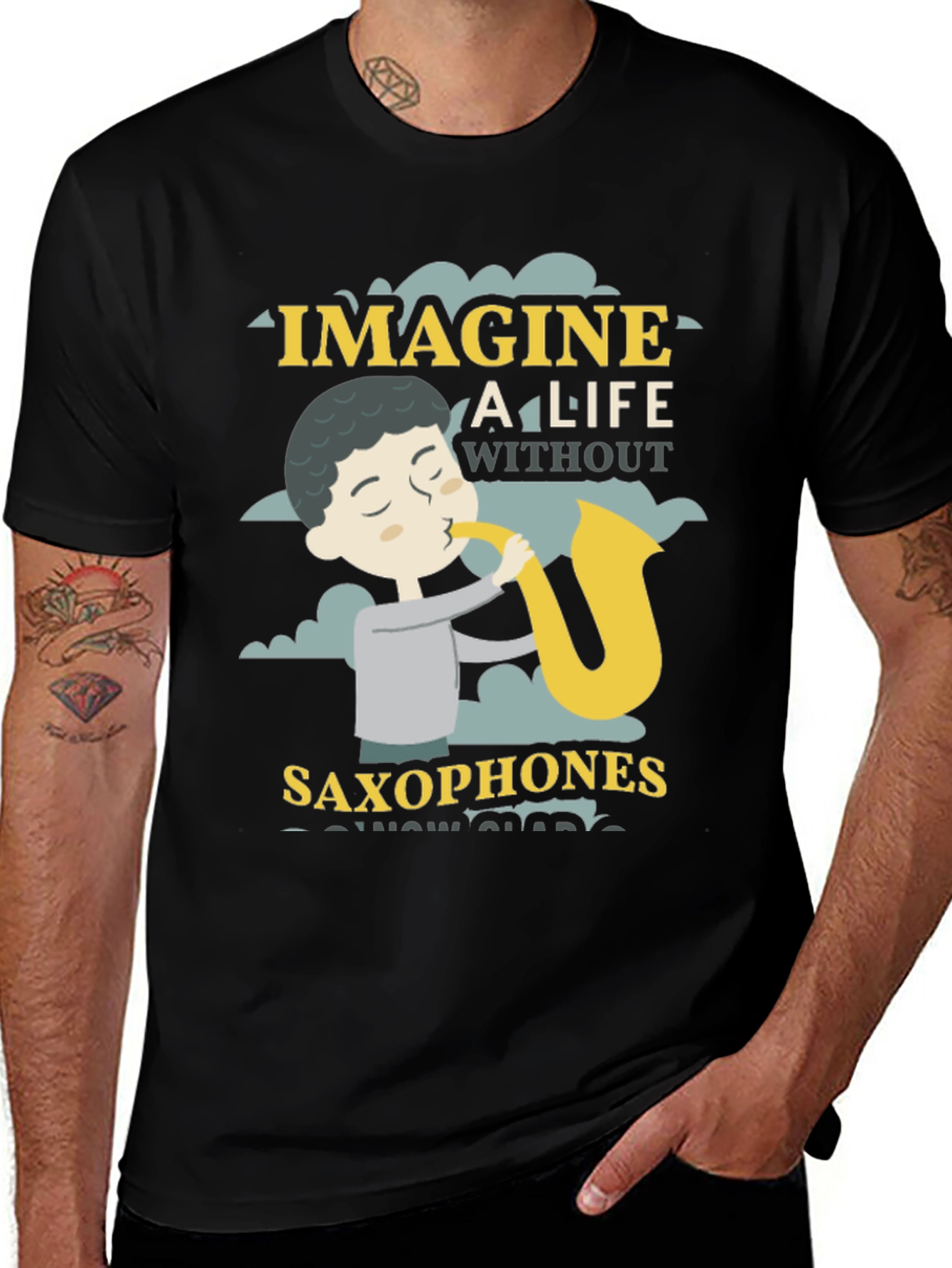 Variant 7 of Imagine A Life Without Saxophones Black T-Shirt