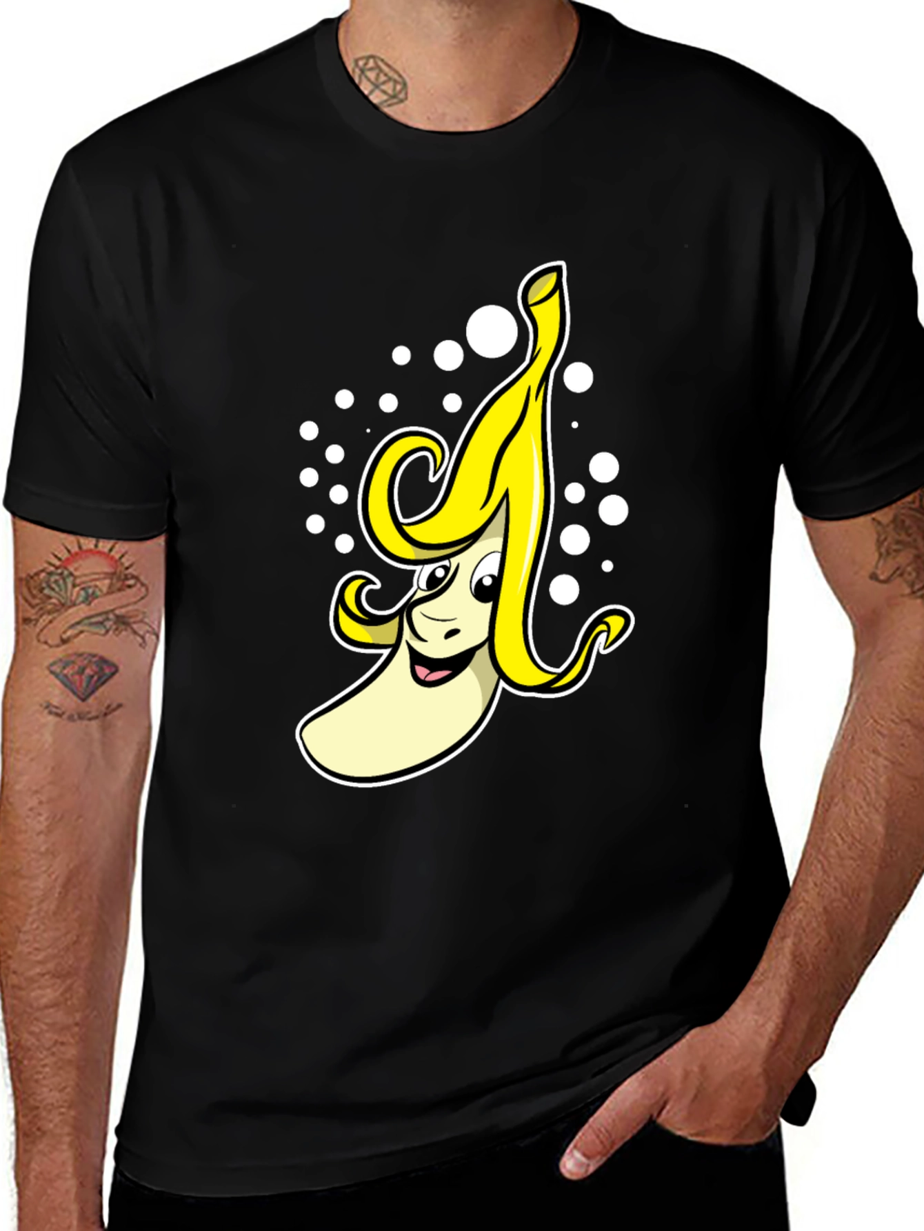 Variant 18 of Fun Banana Cartoon Black T-Shirt