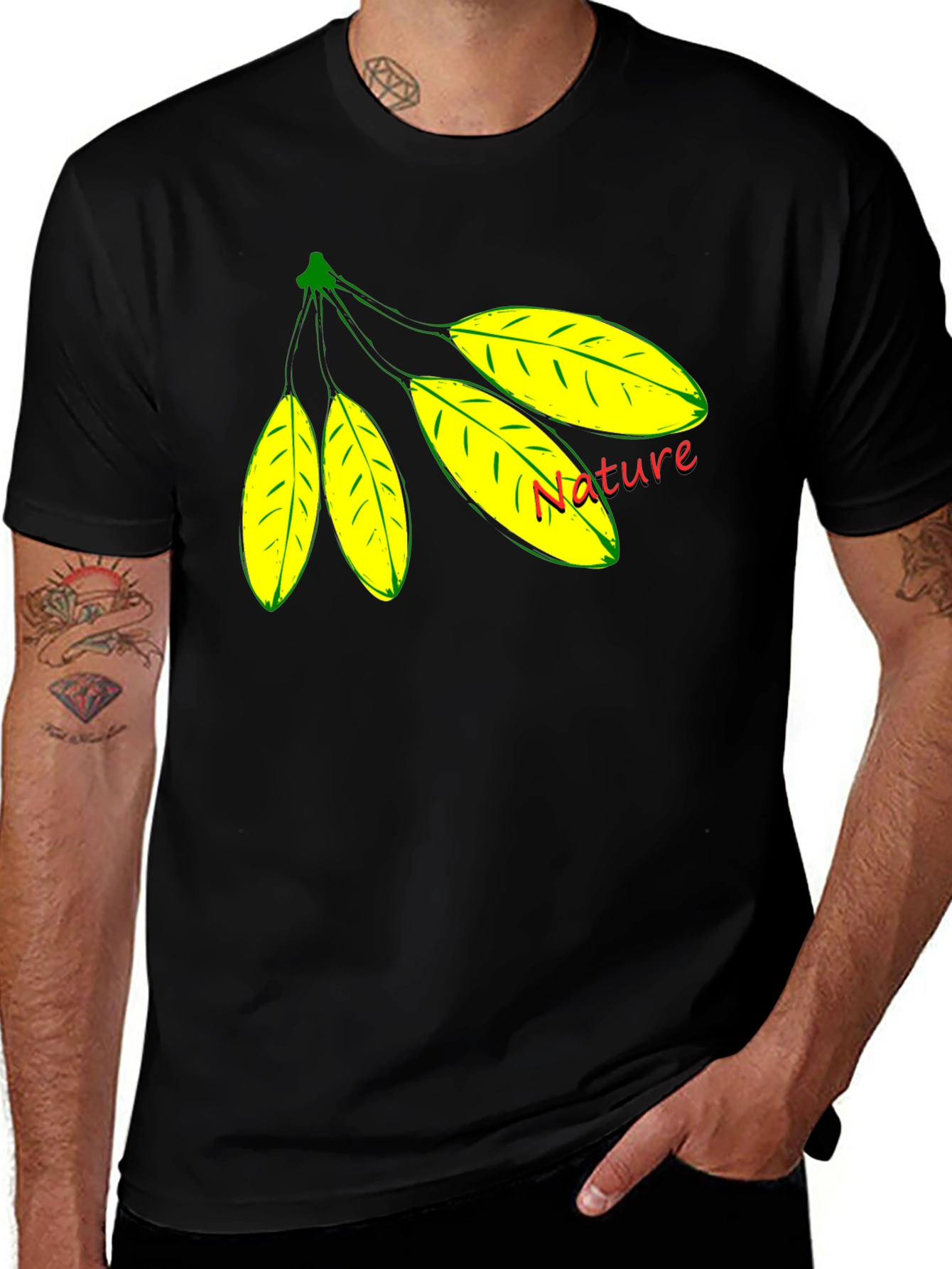 Black Nature Leaf Design Black T-Shirt main image