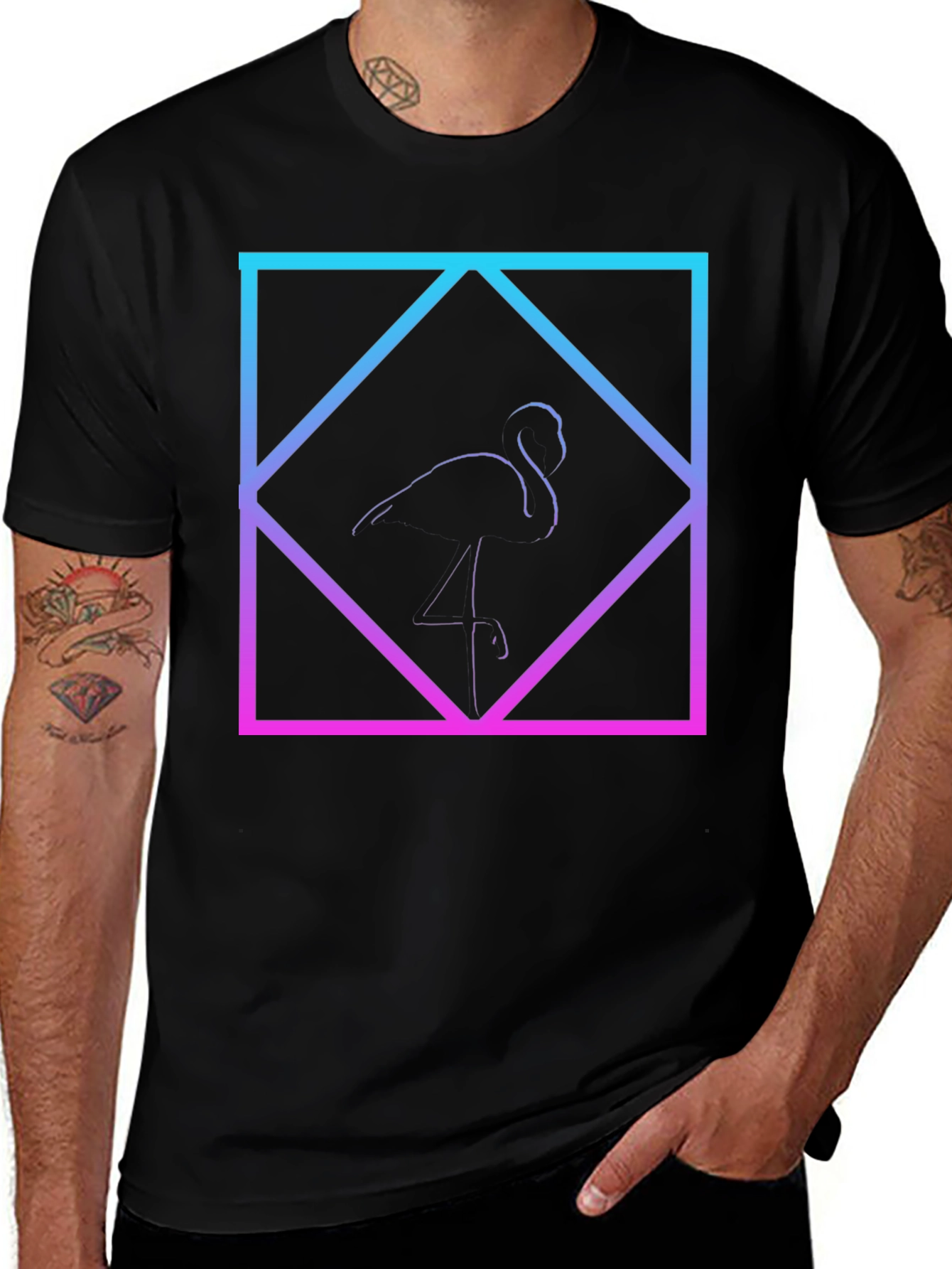 Variant 17 of Neon Flamingo Graphic Tee - Modern Black T-Shirt