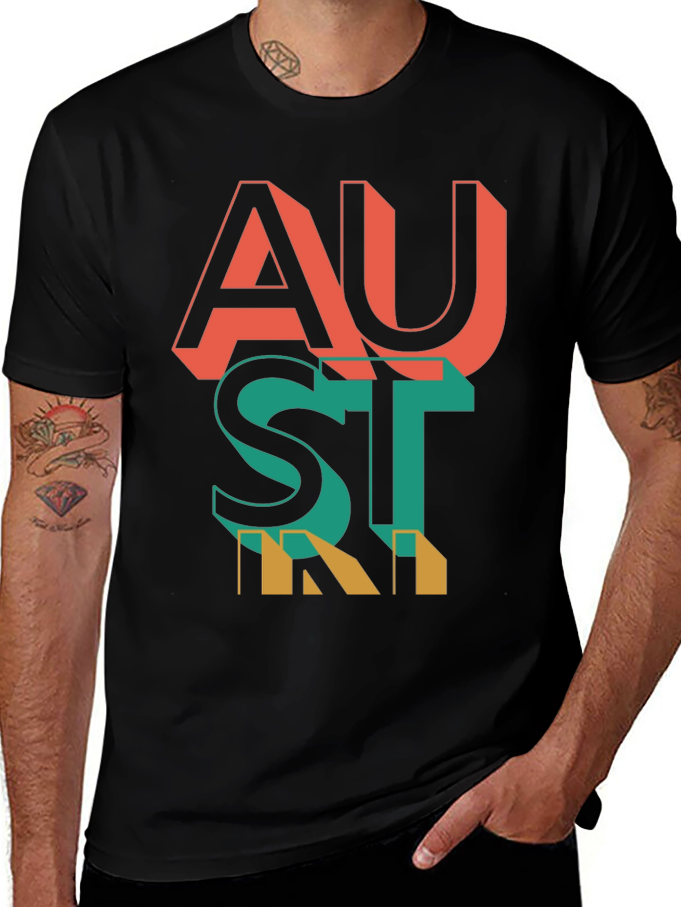 Variant 16 of Abstract Austria Graphic Tee - Casual Black T-Shirt