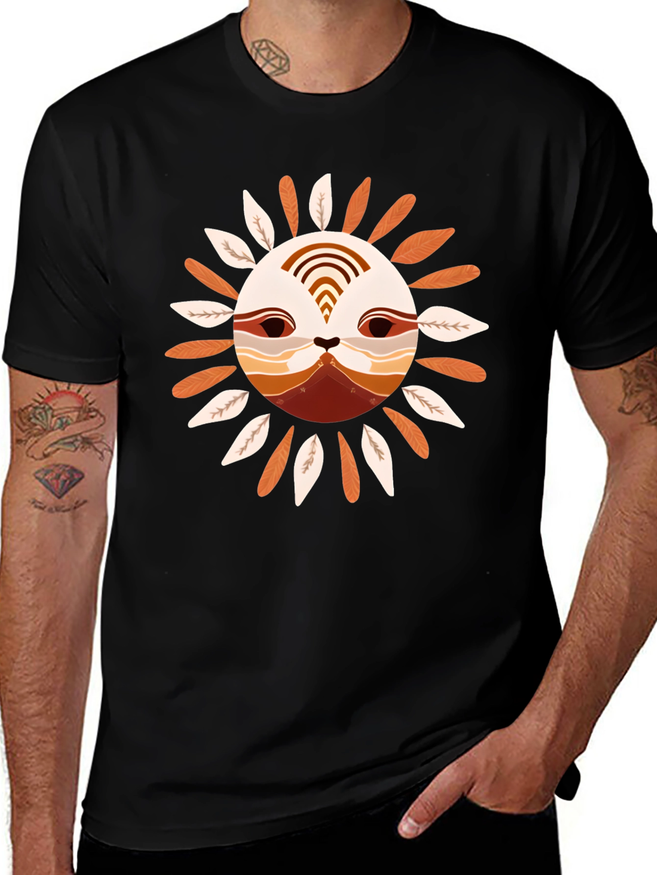 Variant 10 of Stylish Sun Face Graphic Black T-Shirt