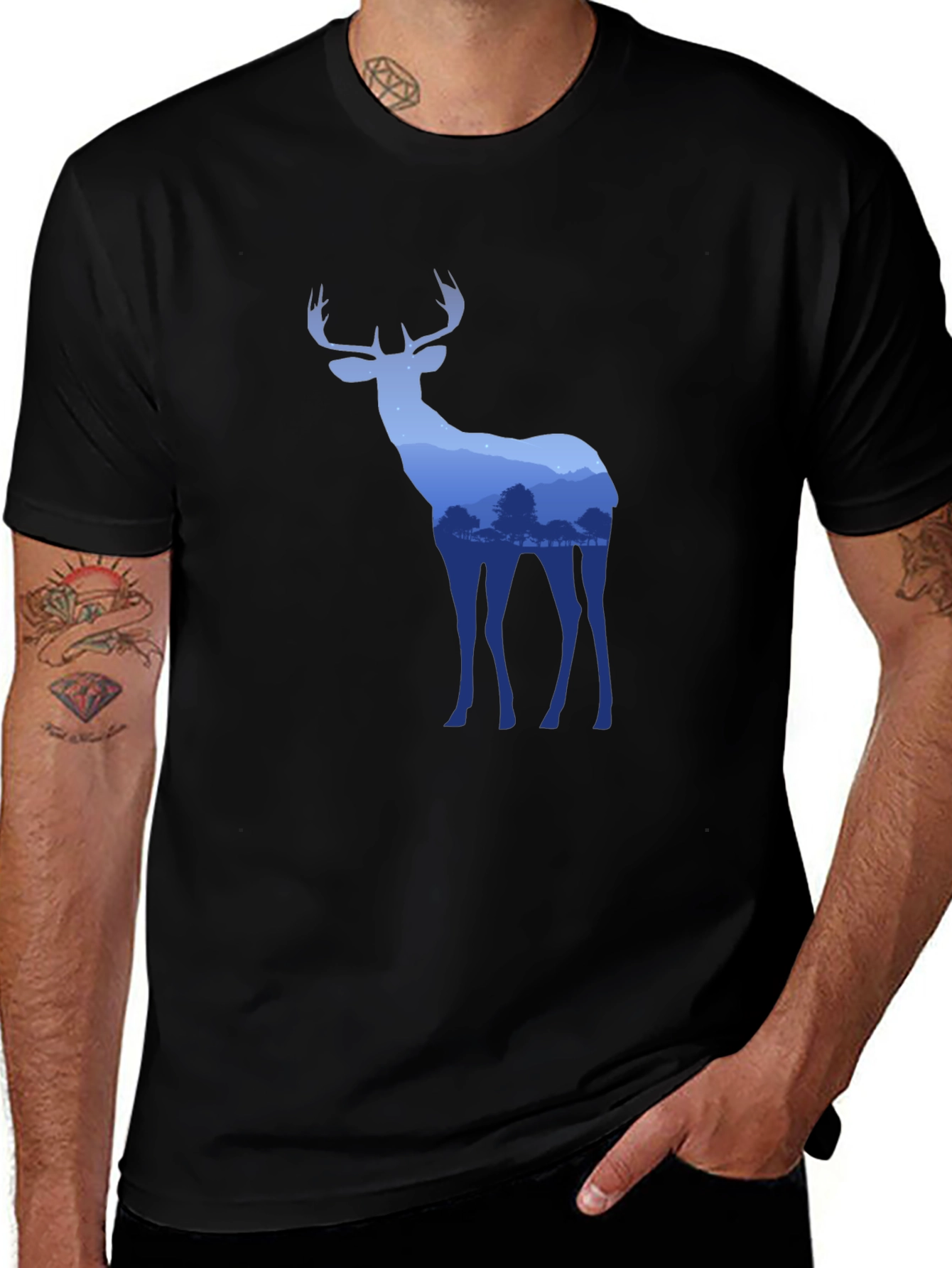 Variant 5 of Blue Deer Graphic Tee - Men's Black T-Shirt