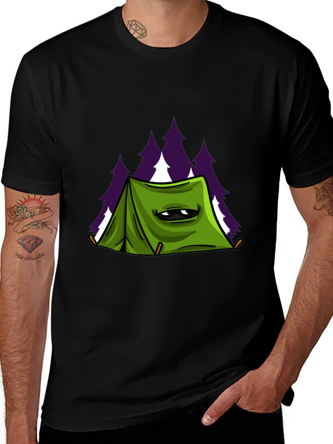 Variant 25 of Camping Tent Graphic T-Shirt - Black Cotton Tee