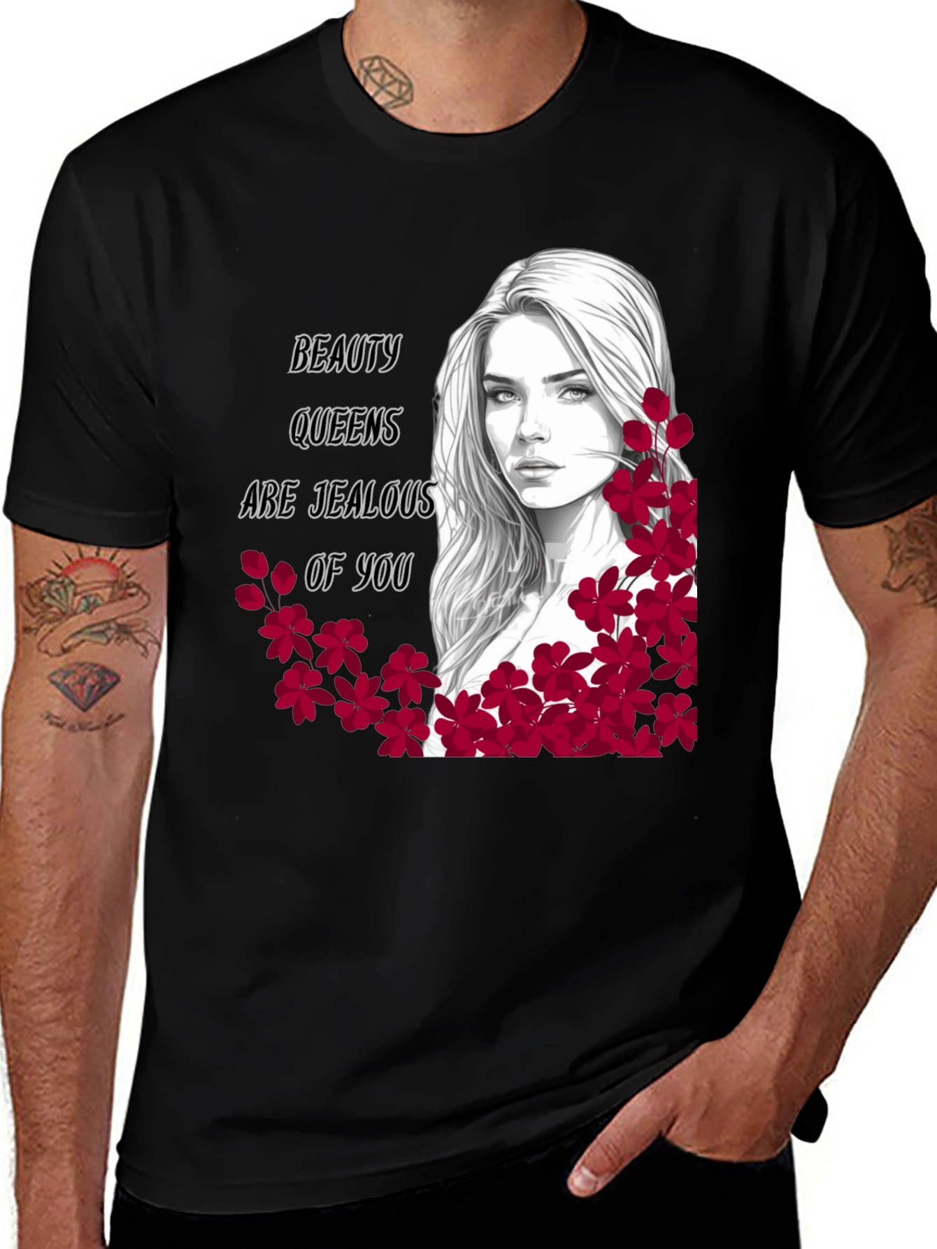 Variant 10 of Beauty Queens Jealous Graphic Tee - Black