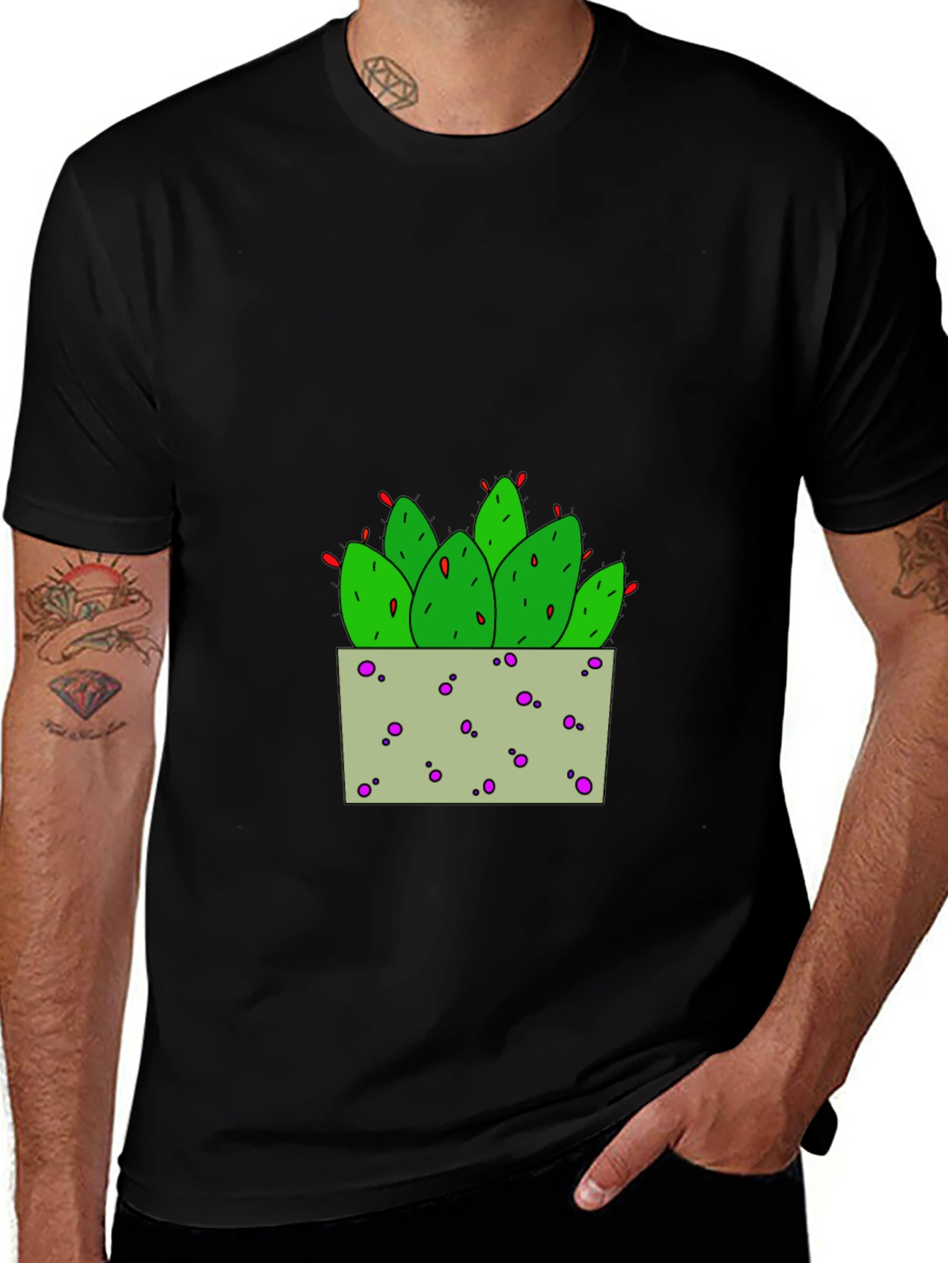 Variant 22 of Cactus Print Black T-Shirt - Trendy Casual Wear