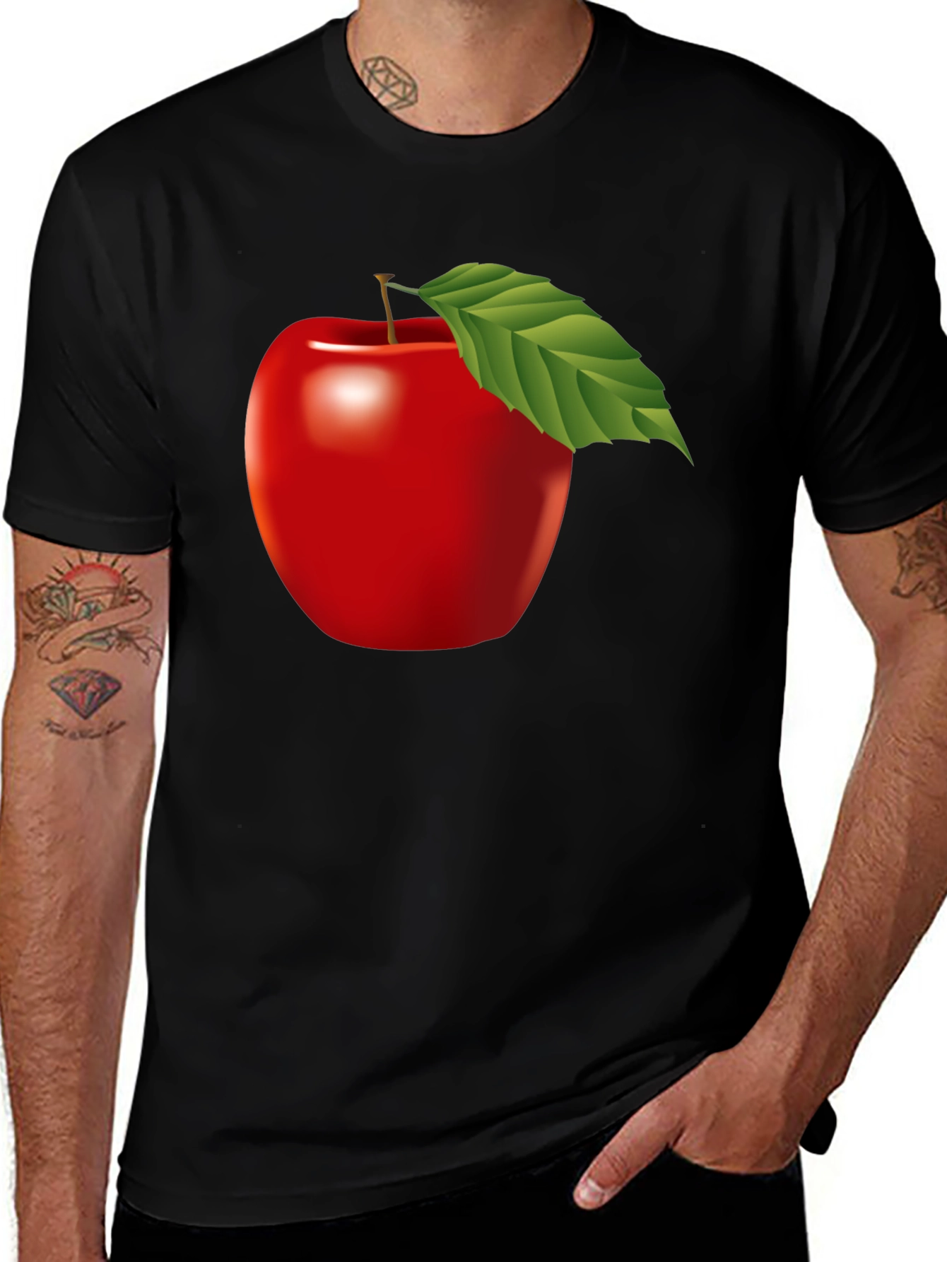 Red Apple Graphic Black T-Shirt
