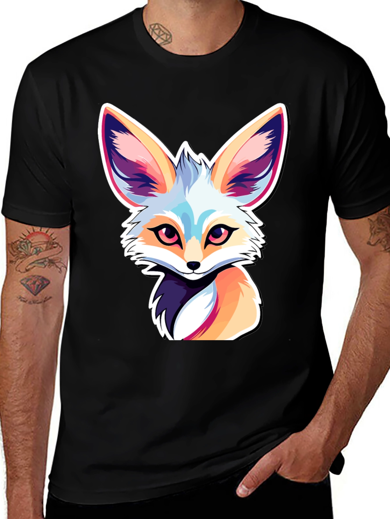 Variant 12 of Stylish Black T-Shirt with Colorful Fox Graphic