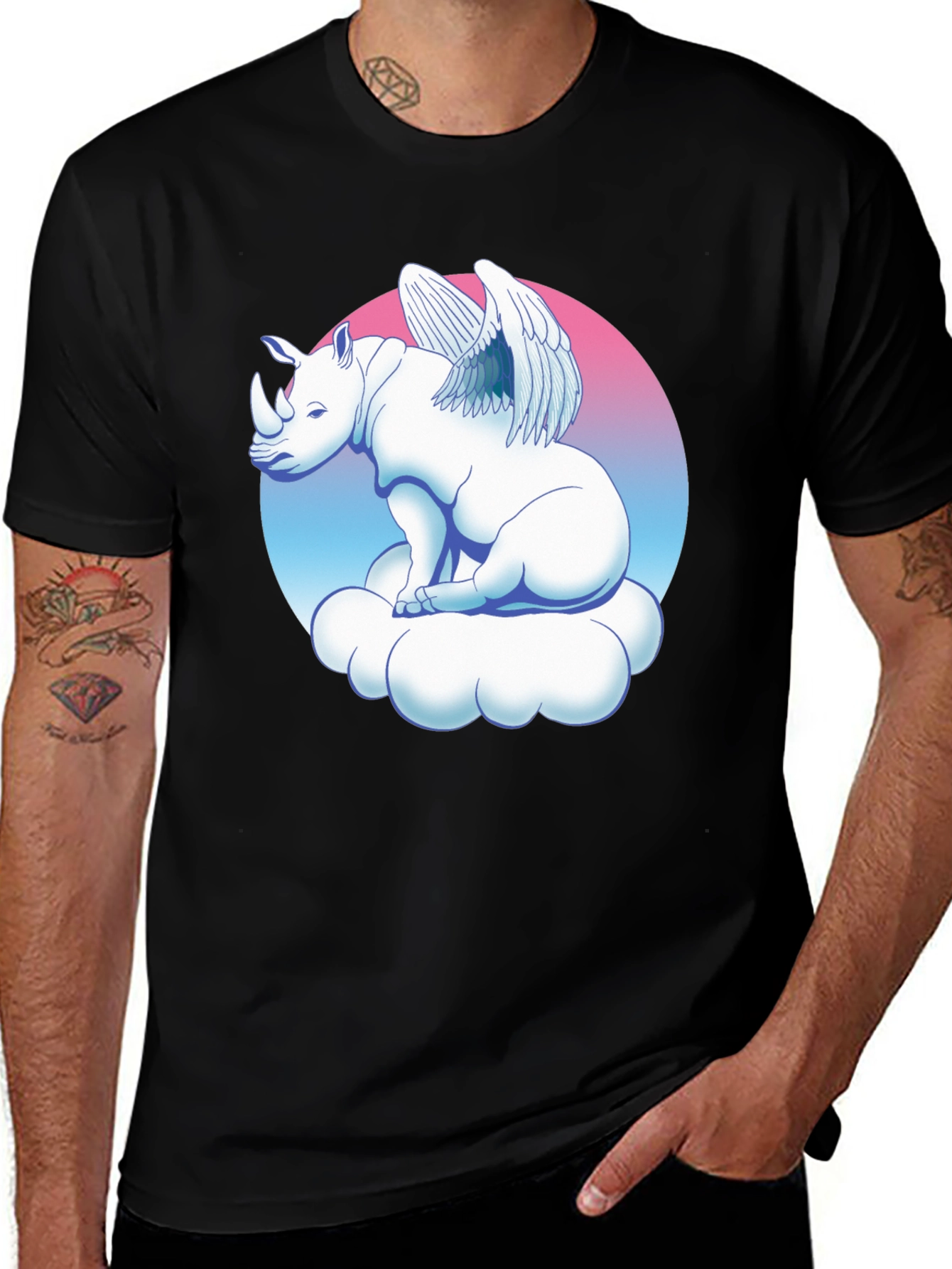 Variant 26 of Winged Rhino on Cloud Graphic Tee - Black