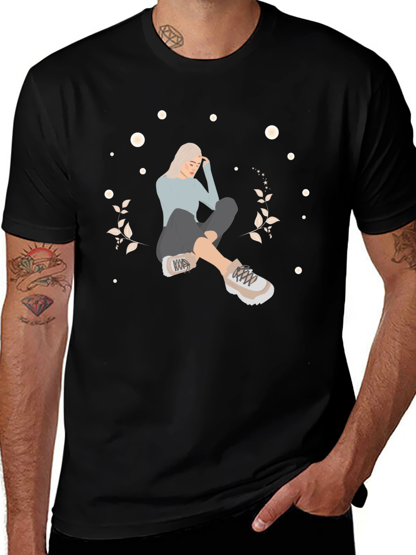 Variant 27 of Stylish Black T-Shirt with Woman Illustration
