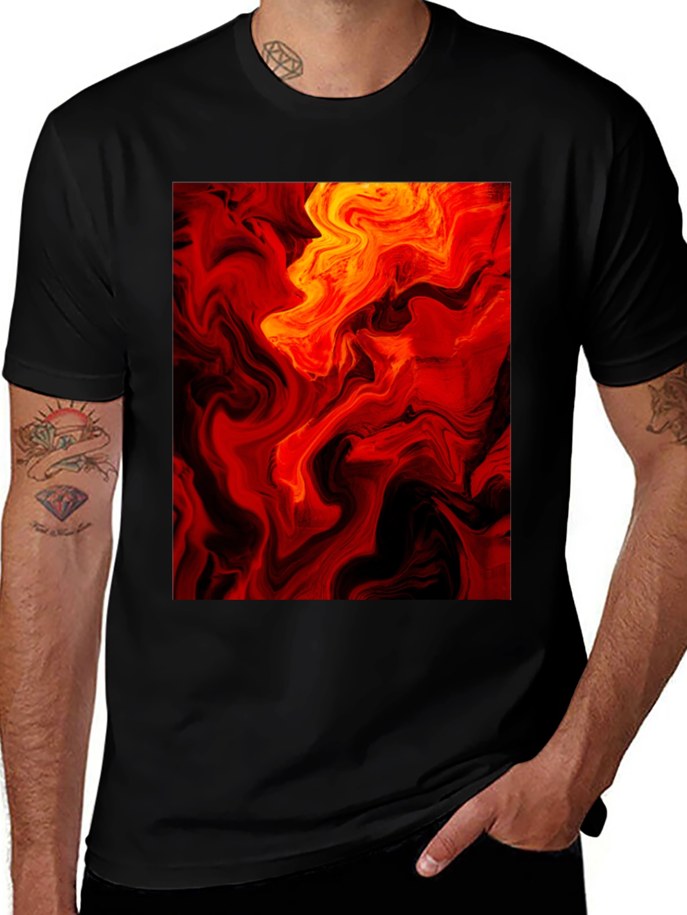 Variant 29 of Fiery Abstract Art Black T-Shirt