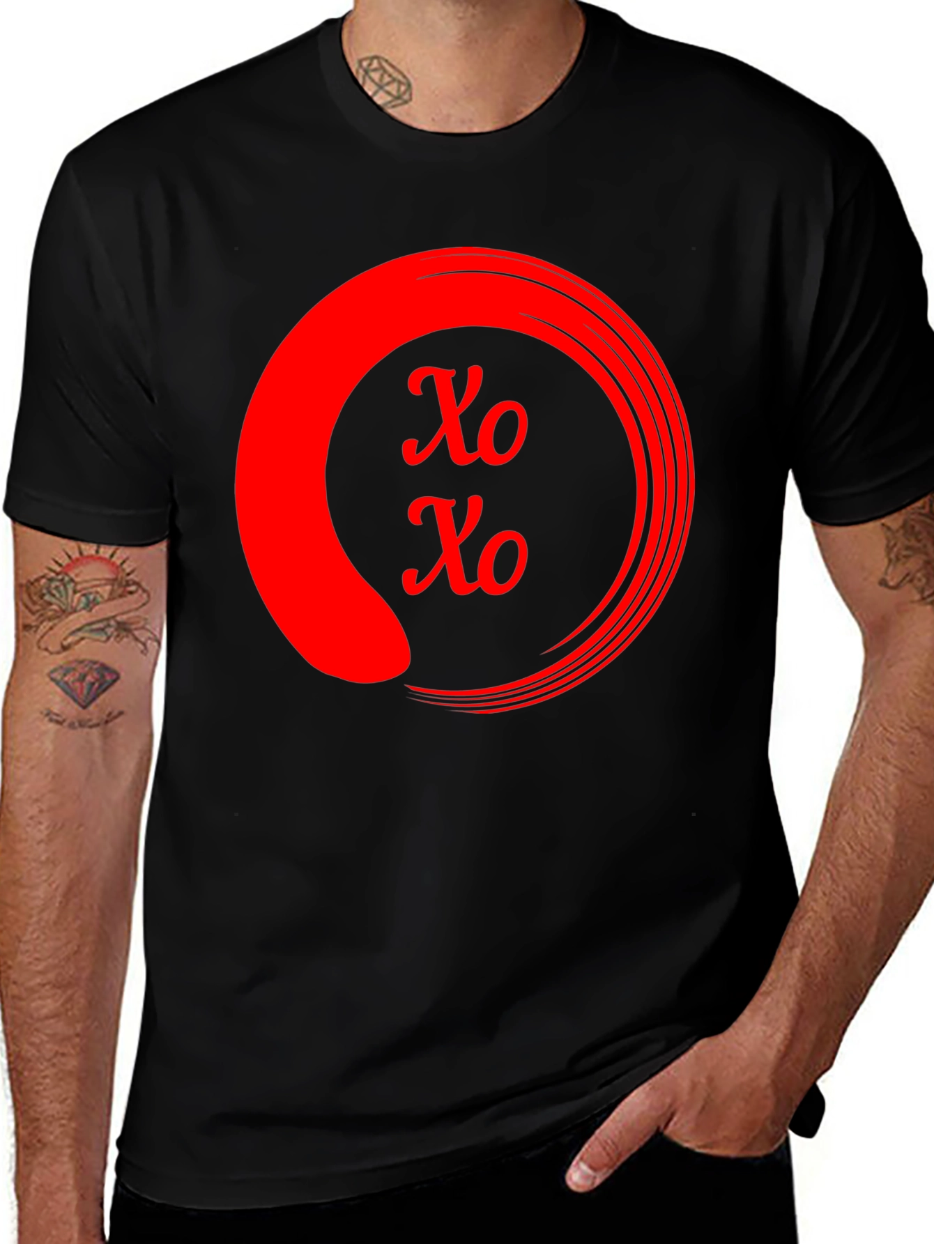 Variant 17 of Red XO Circle Graphic Black T-Shirt