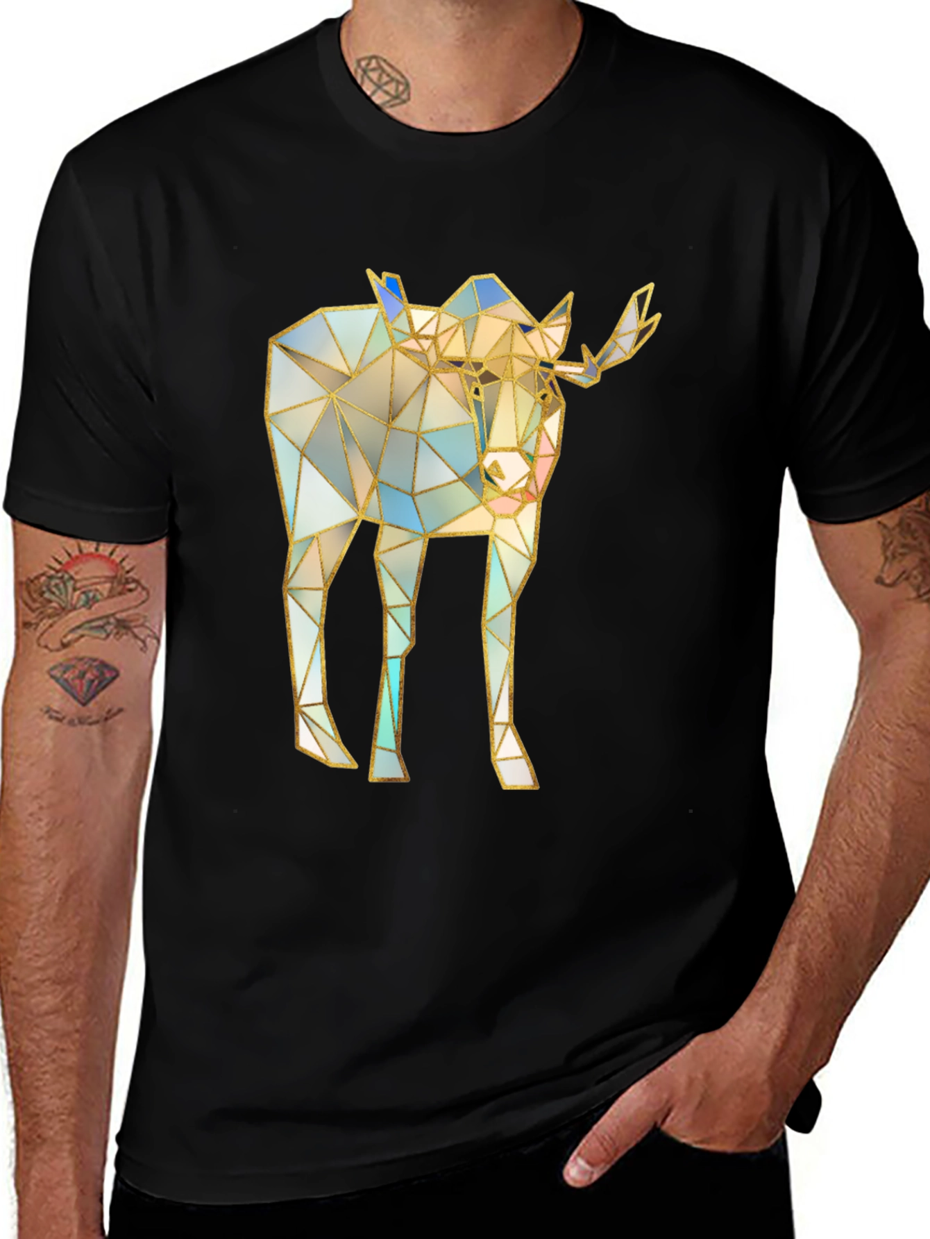 Variant 15 of Geometric Moose Graphic Tee - Stylish Black T-Shirt