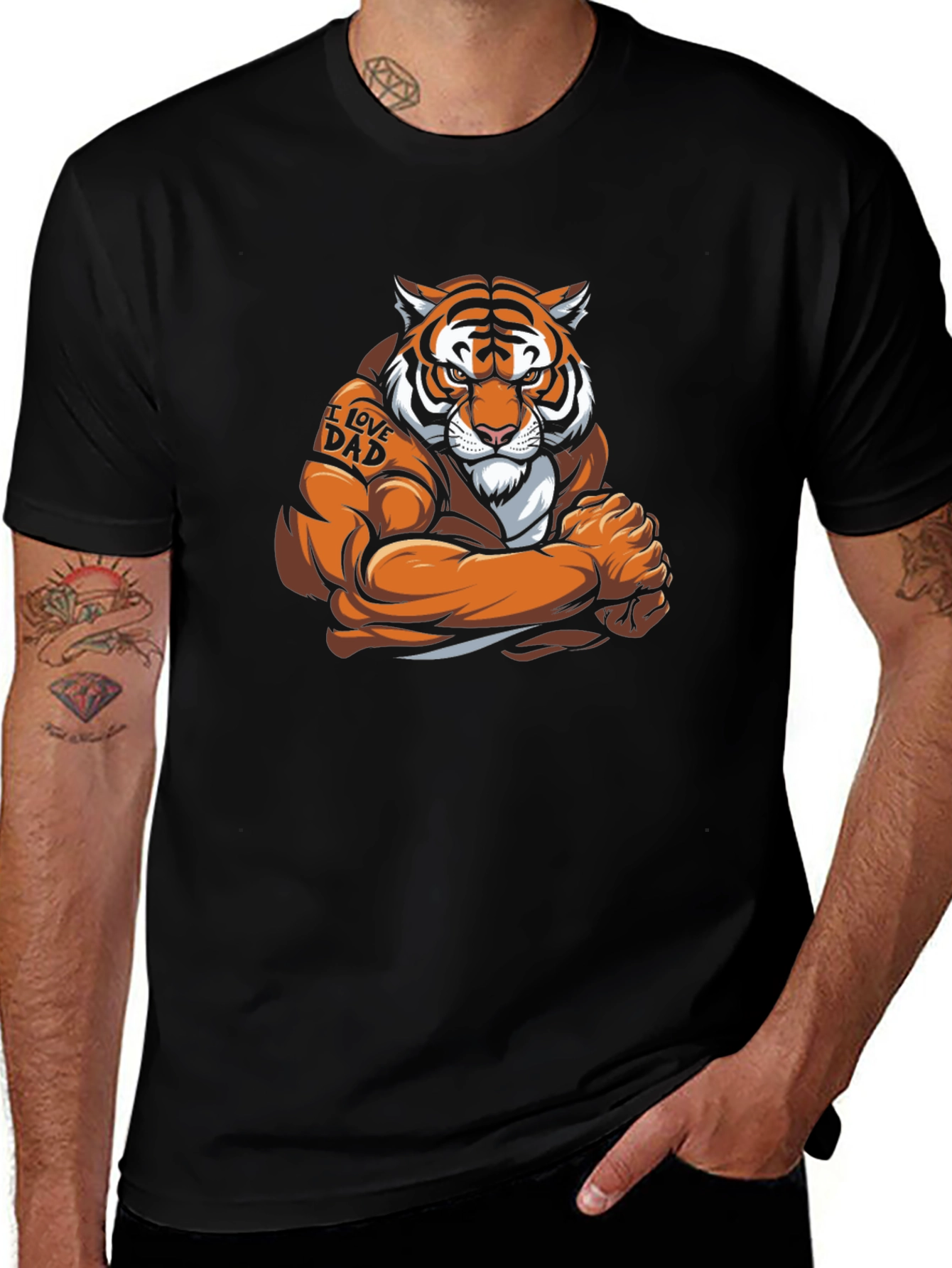 Variant 27 of Tiger Dad Graphic T-Shirt - Black Cotton Tee
