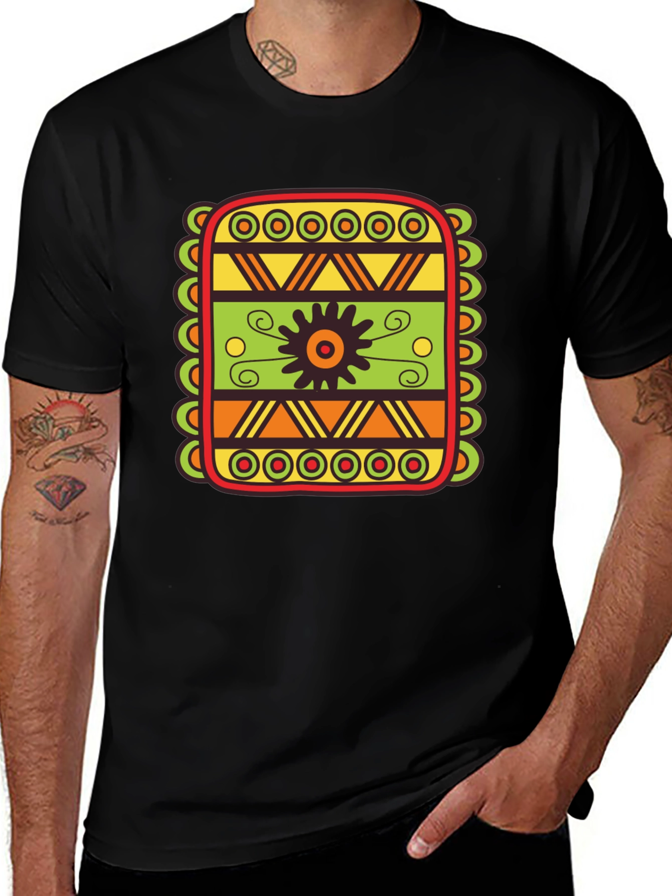 Tribal Pattern Graphic Black T-Shirt