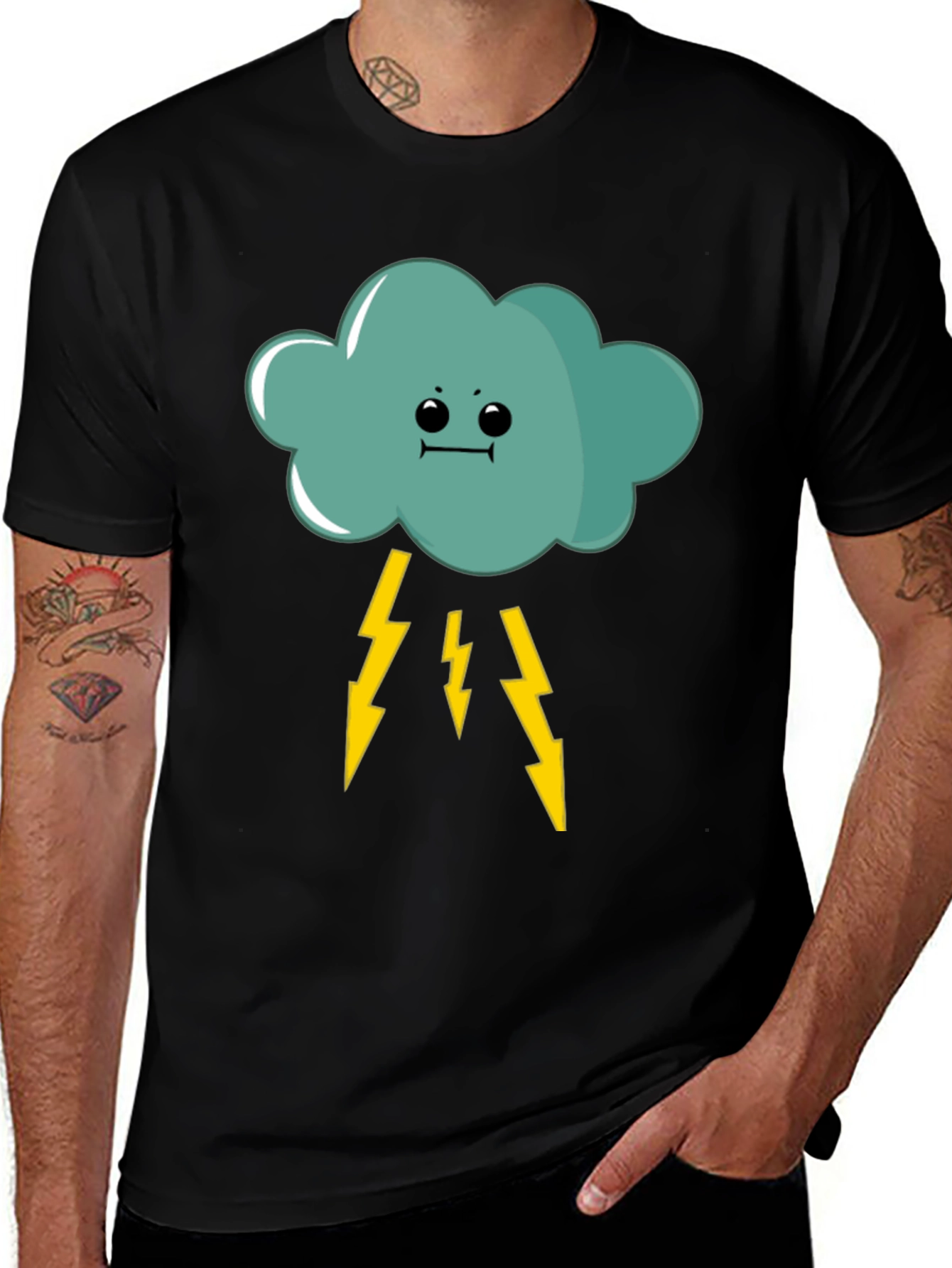 Variant 10 of Cartoon Cloud T-Shirt - Lightning Strike Design