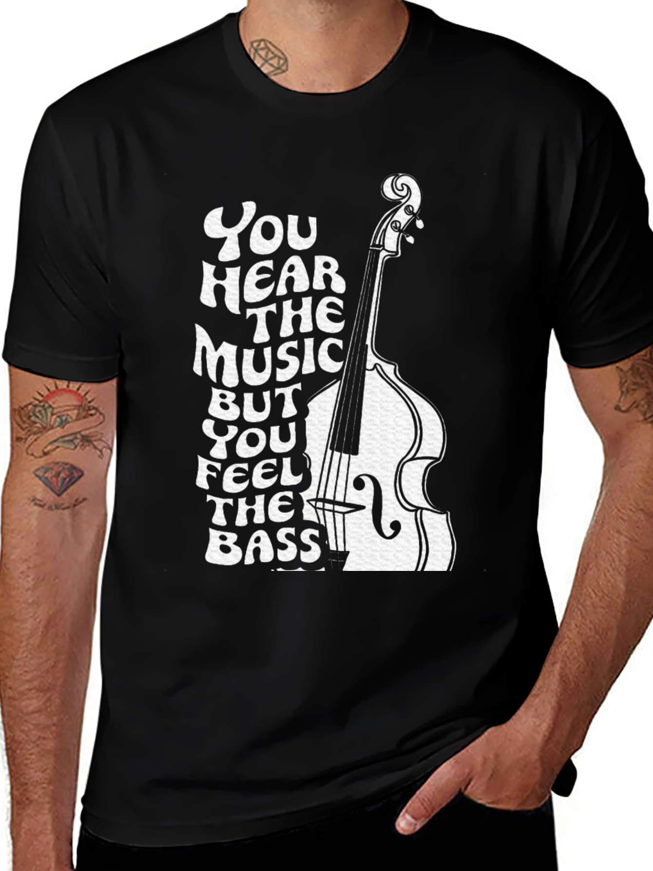 Black Music Lover's Bass Guitar Graphic Tee main image