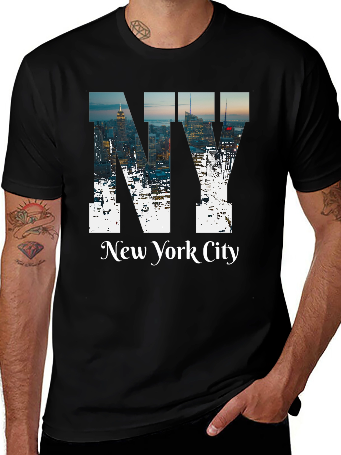 NY Cityscape Graphic Tee - Black Cotton T-Shirt