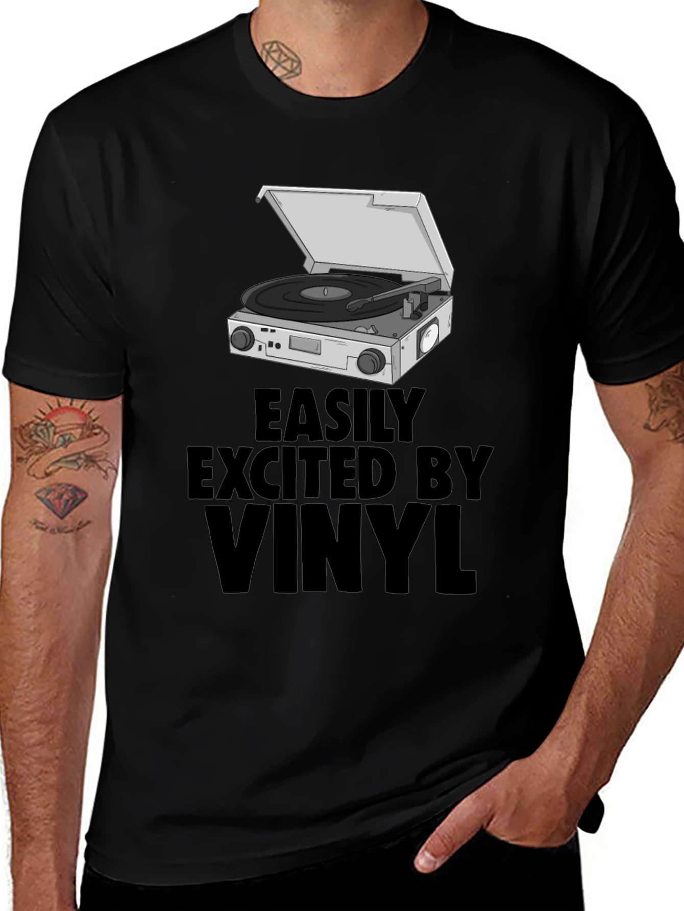 Variant 23 of Vinyl Record Player T-Shirt - Easily Excited