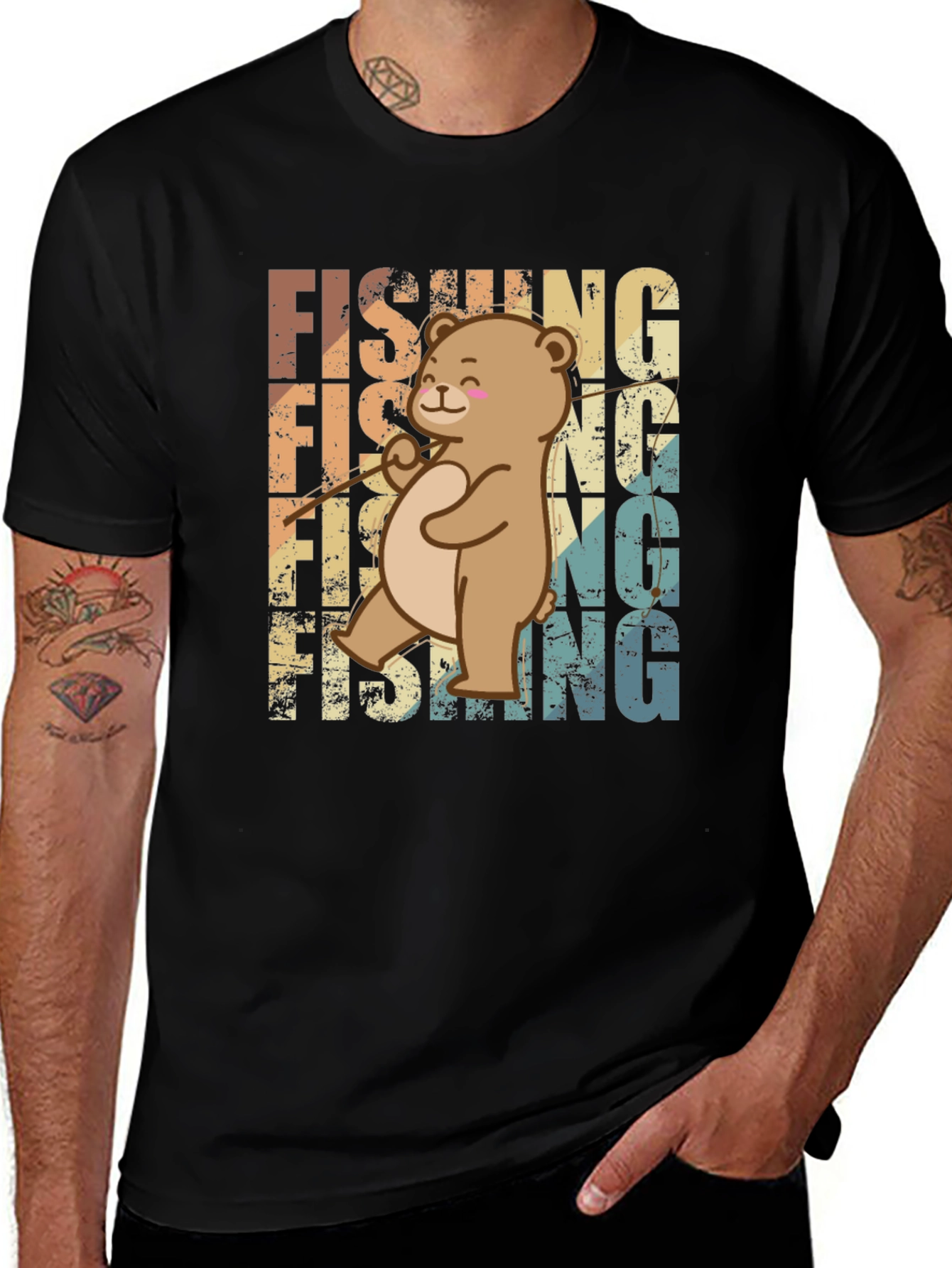 Variant 30 of Fishing Bear Graphic Tee - Retro Style