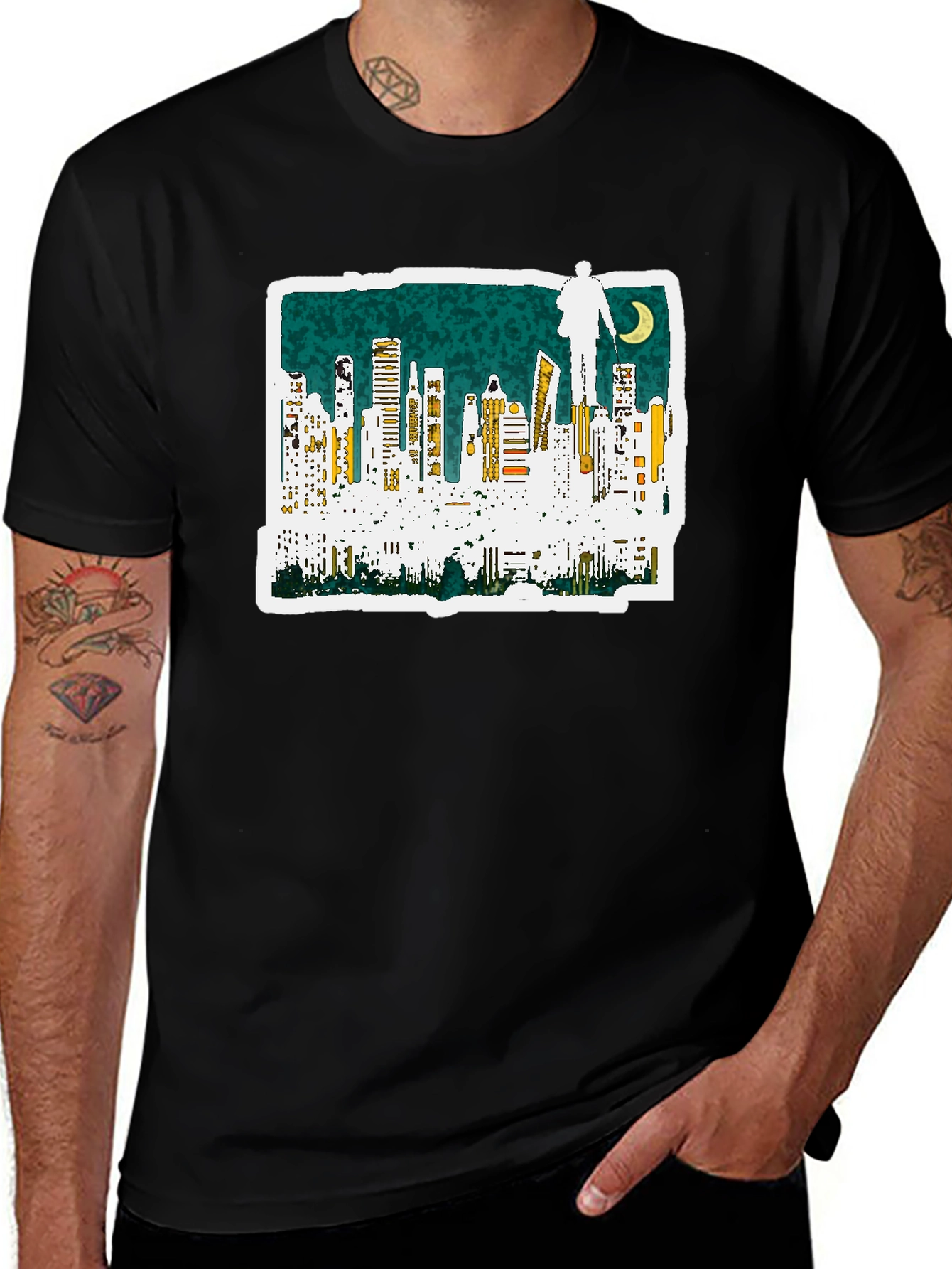Variant 9 of Cityscape Graphic Black T-Shirt