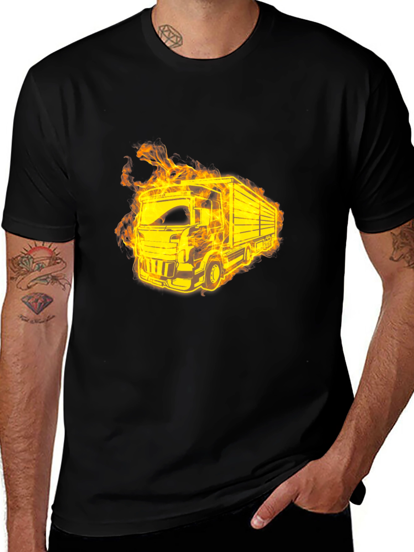 Variant 6 of Fiery Truck Graphic Black T-Shirt