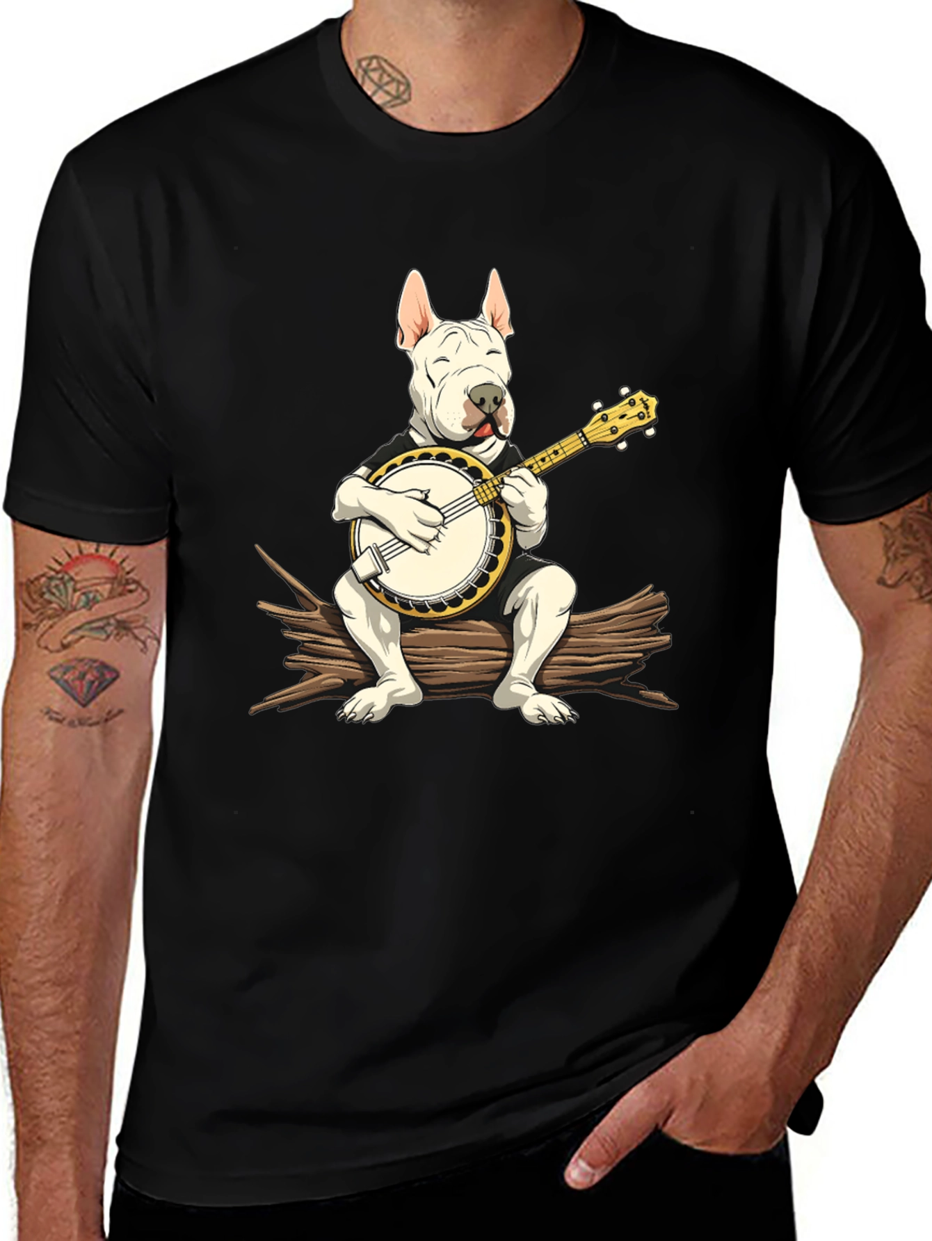 Black Dog Playing Banjo Graphic T-Shirt main image