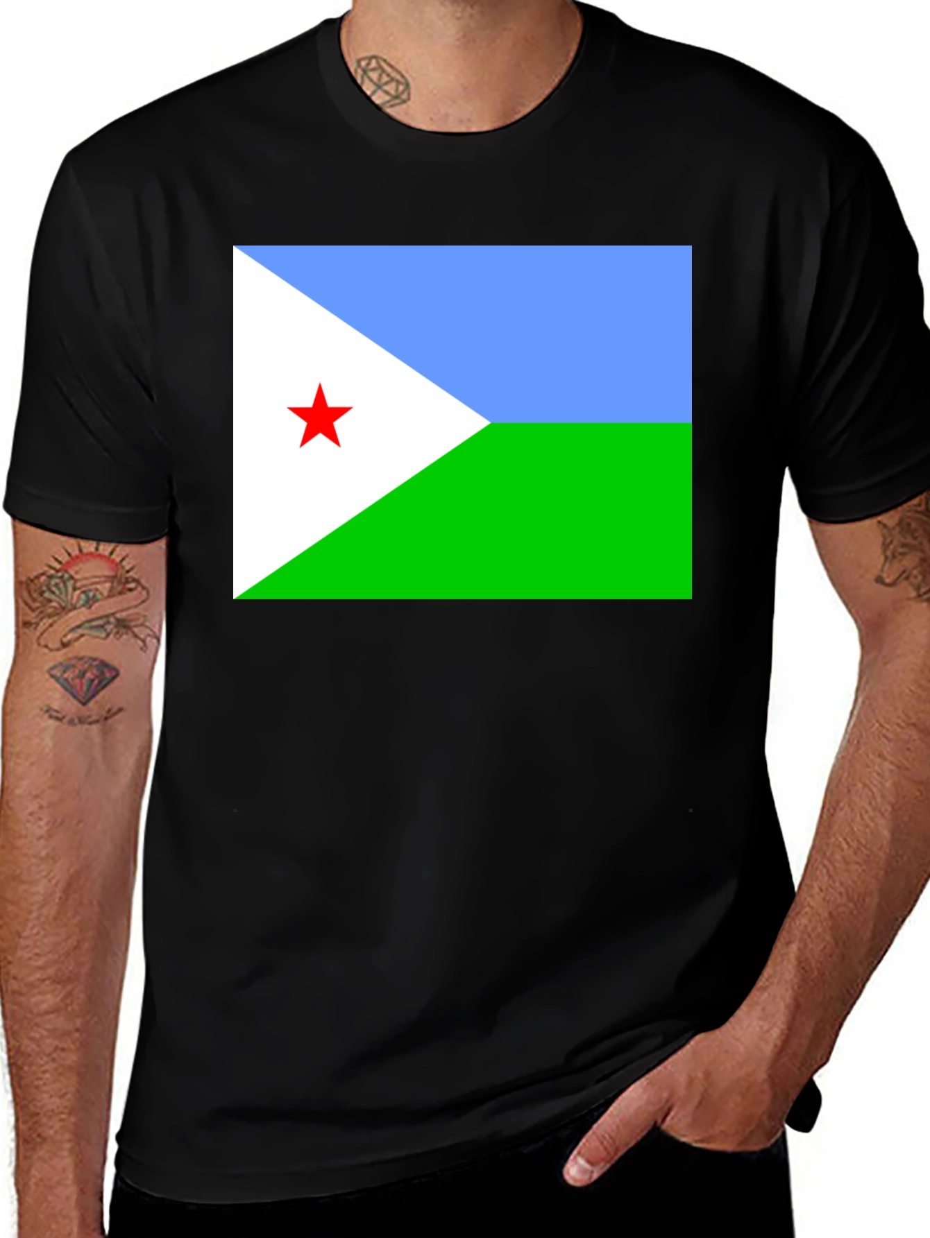 Djibouti Flag T-Shirt - Black Cotton Tee