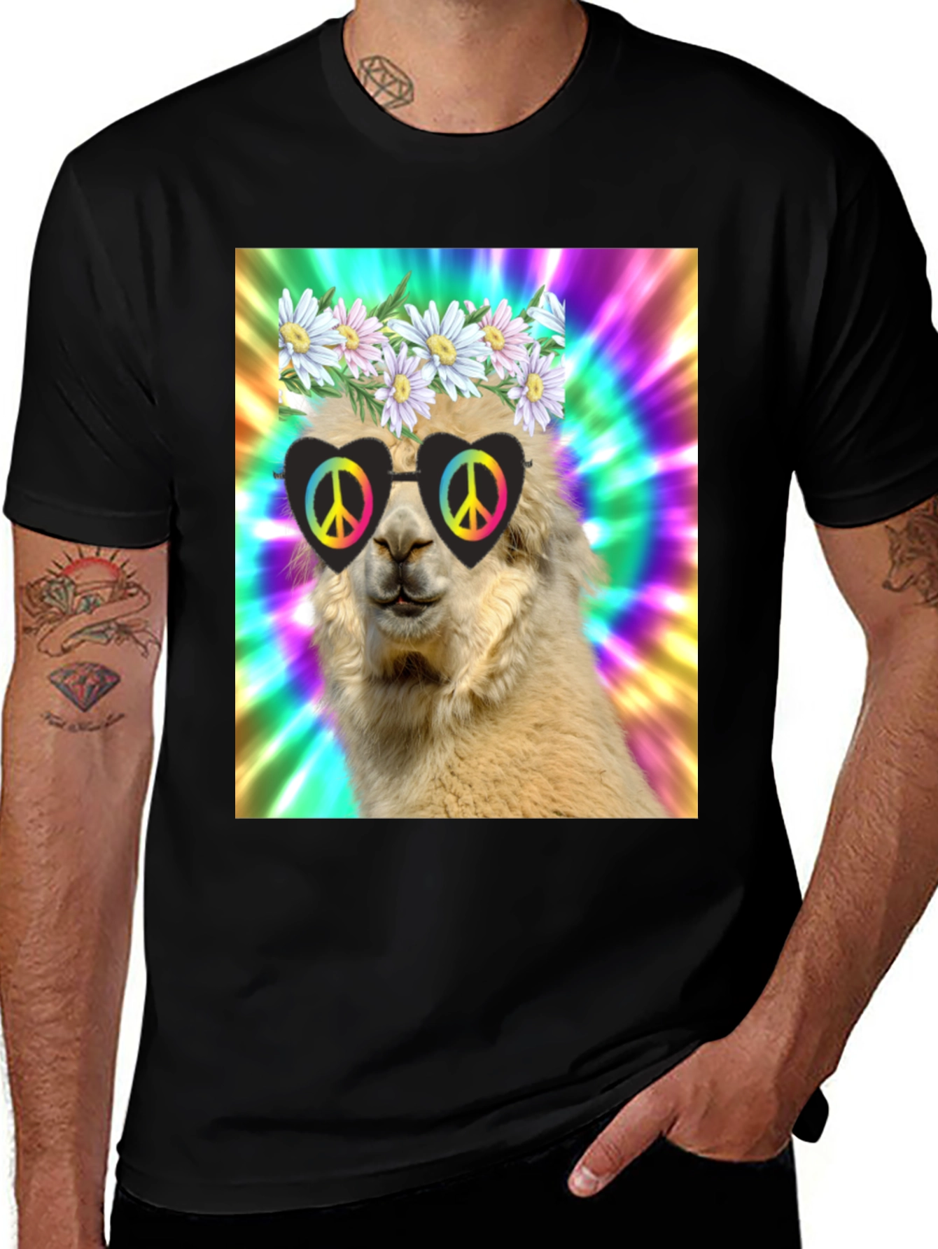 Variant 13 of Hippie Llama T-Shirt - Peace and Love!