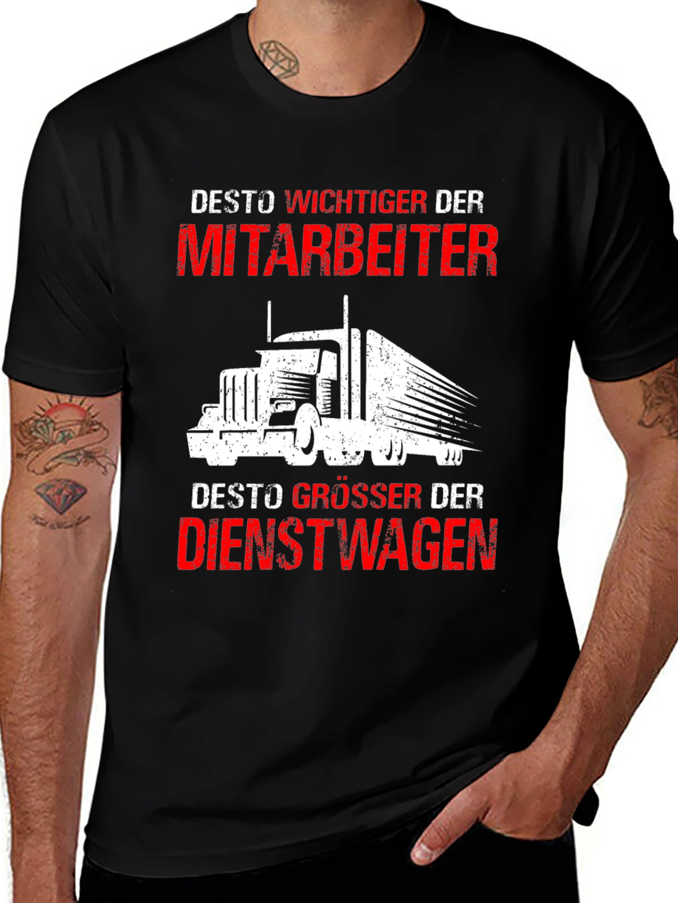 Trucker T-Shirt: "Desto Wichtiger Der Mitarbeiter" Design