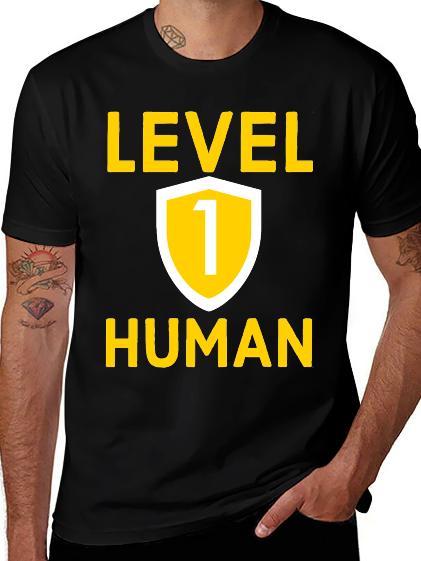 Level 1 Human Graphic Tee - Black Cotton T-Shirt