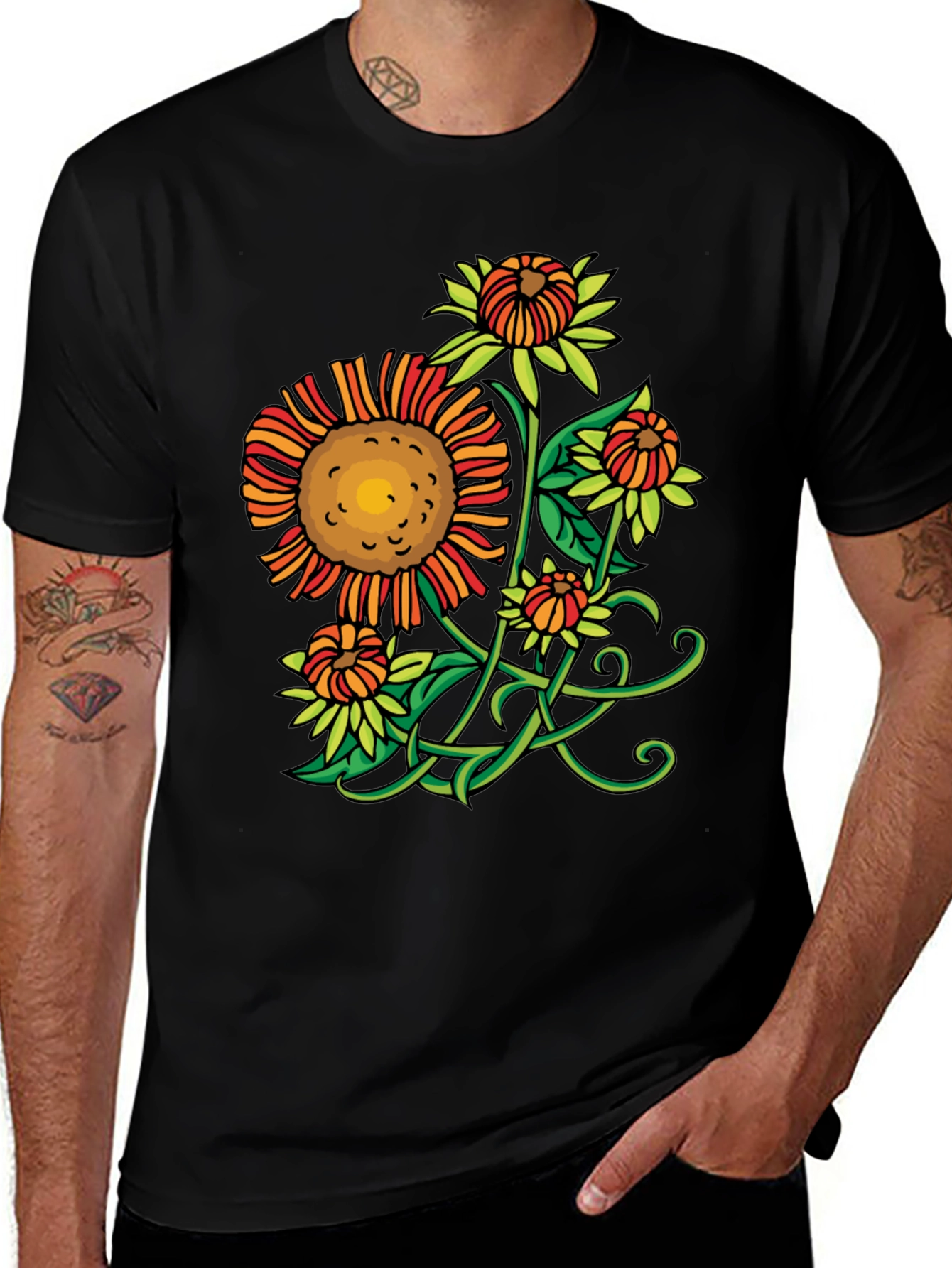 Variant 25 of Floral Art Print Black T-Shirt