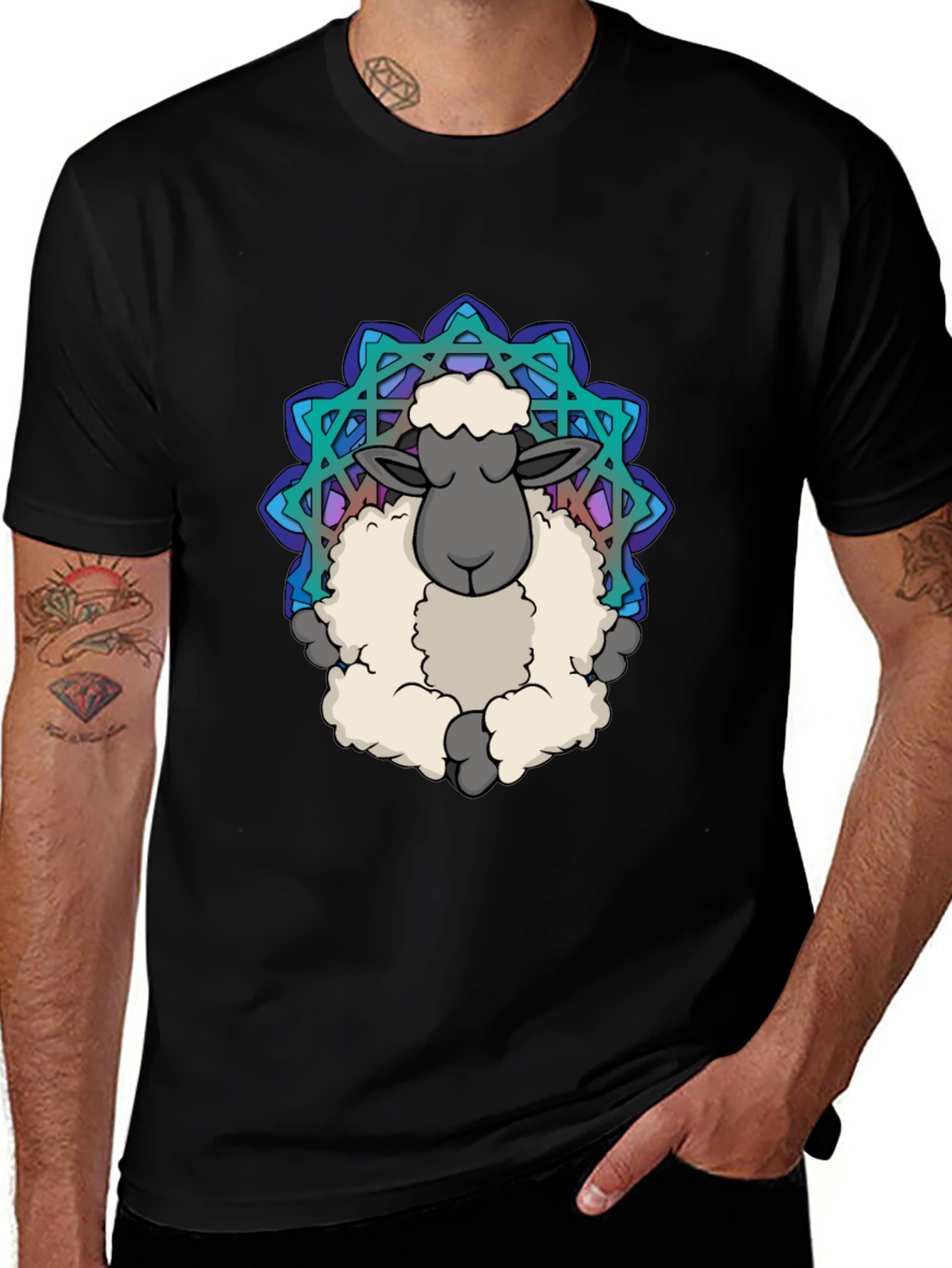 Variant 12 of Zen Sheep Mandala T-Shirt - Soft Cotton Comfort