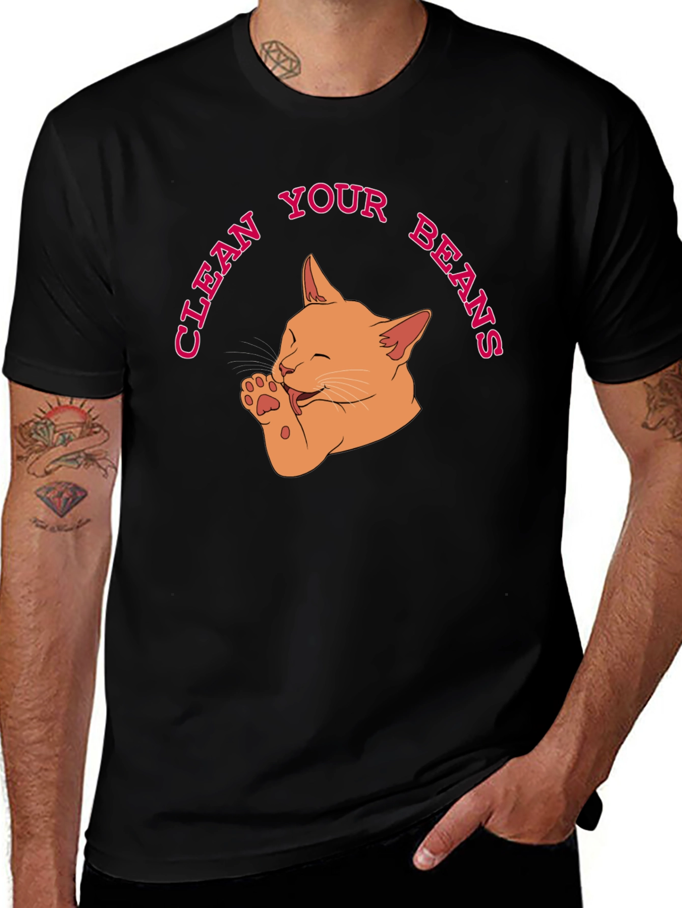 Variant 5 of Clean Your Beans T-Shirt - Cute Cat Graphic Tee