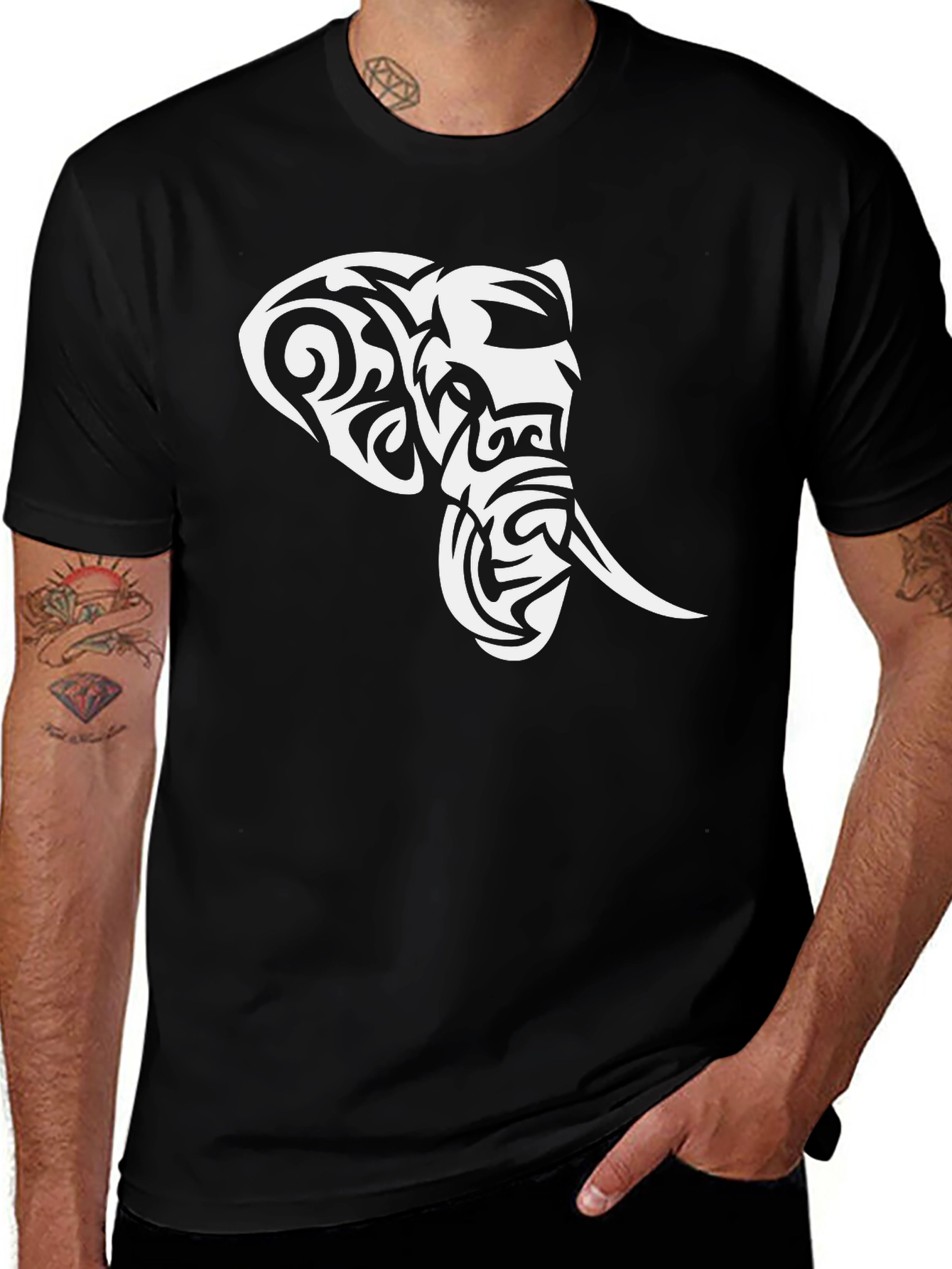 Tribal Elephant Graphic Black T-Shirt