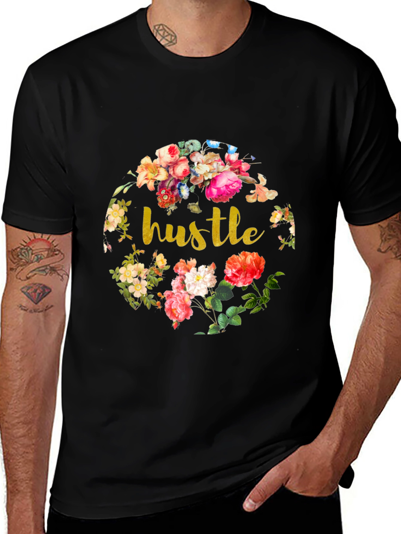 Variant 4 of Floral Hustle T-Shirt - Black Graphic Tee