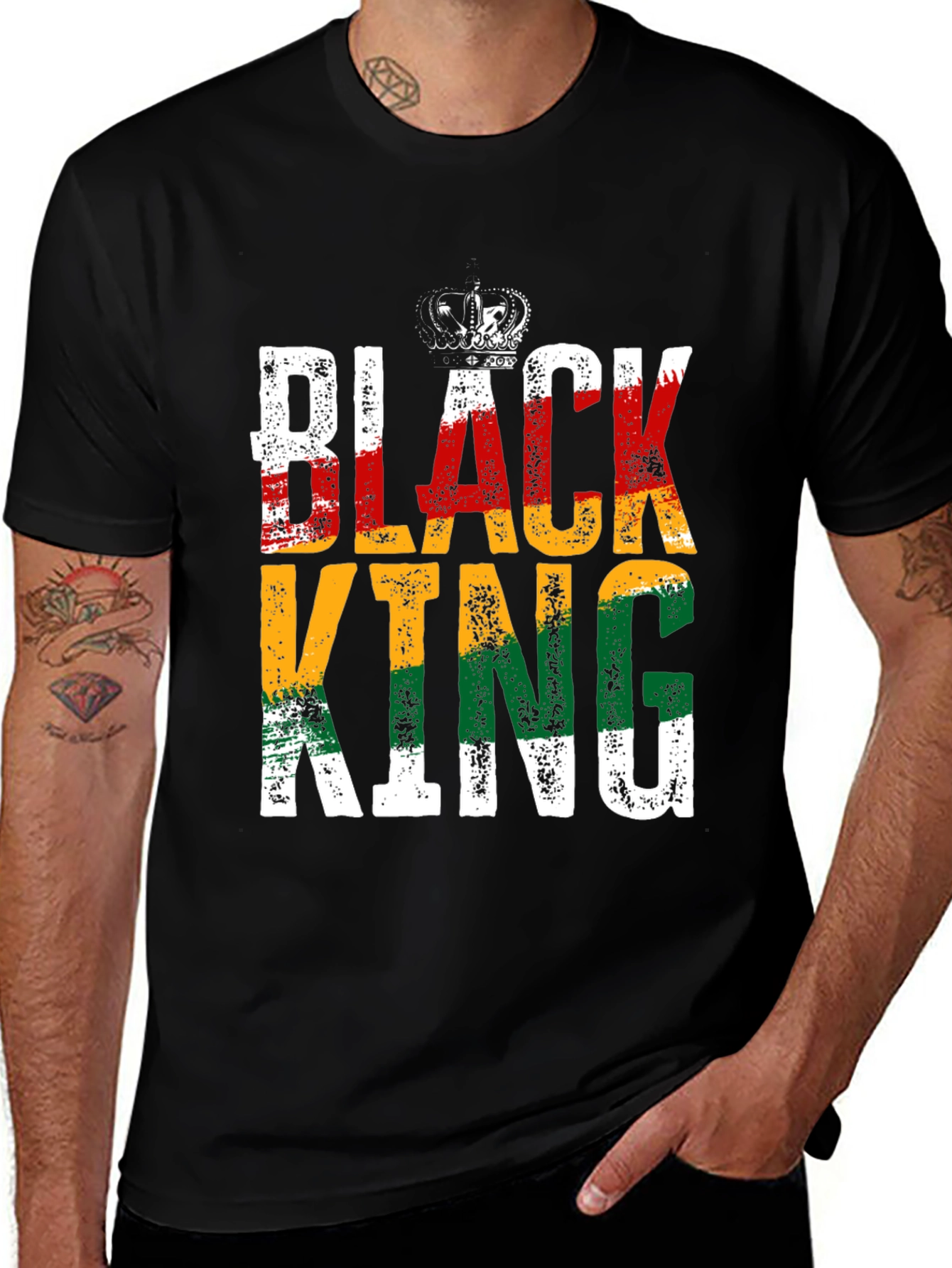 Black King Graphic Tee - Rasta Colors