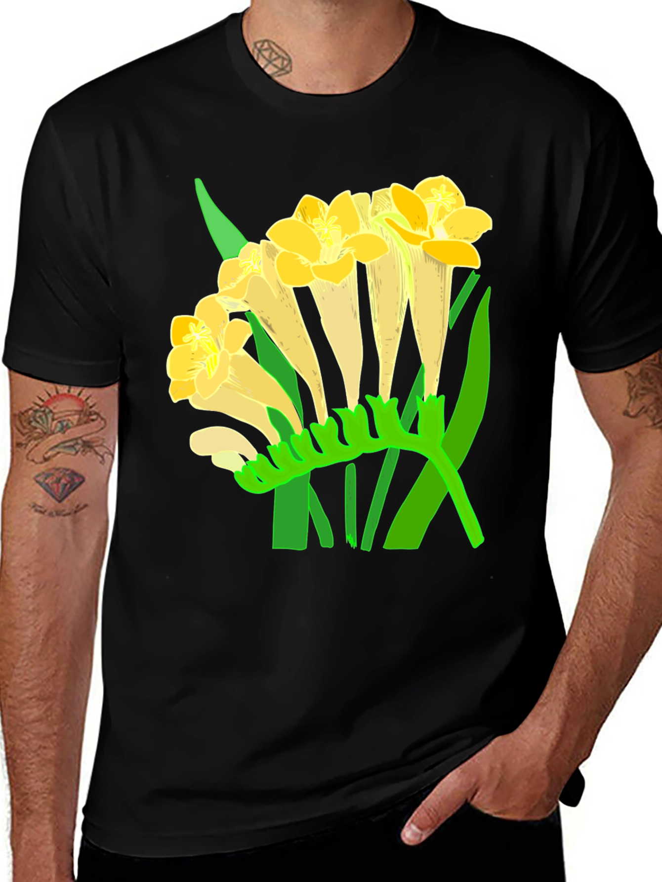 Variant 21 of Floral Graphic Tee - Black Casual T-Shirt