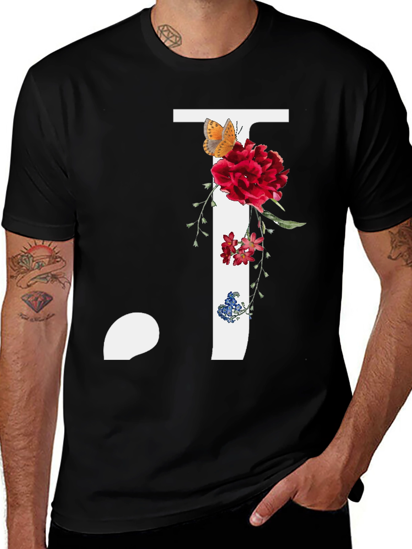 Variant 26 of Floral Initial J Graphic Tee - Stylish Casual Wear