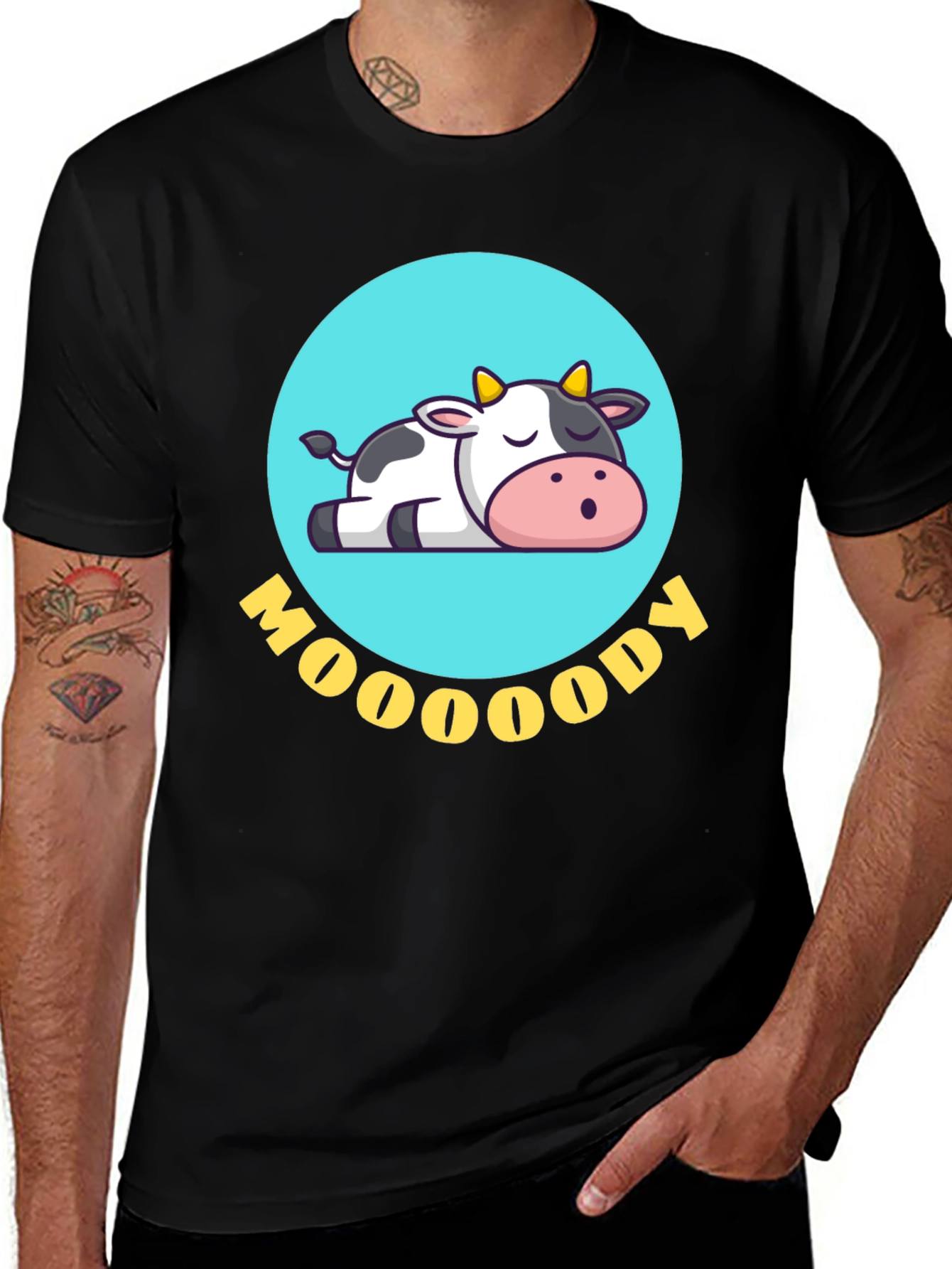 Black Moody Cow Graphic Tee - Comfortable & Stylish main image