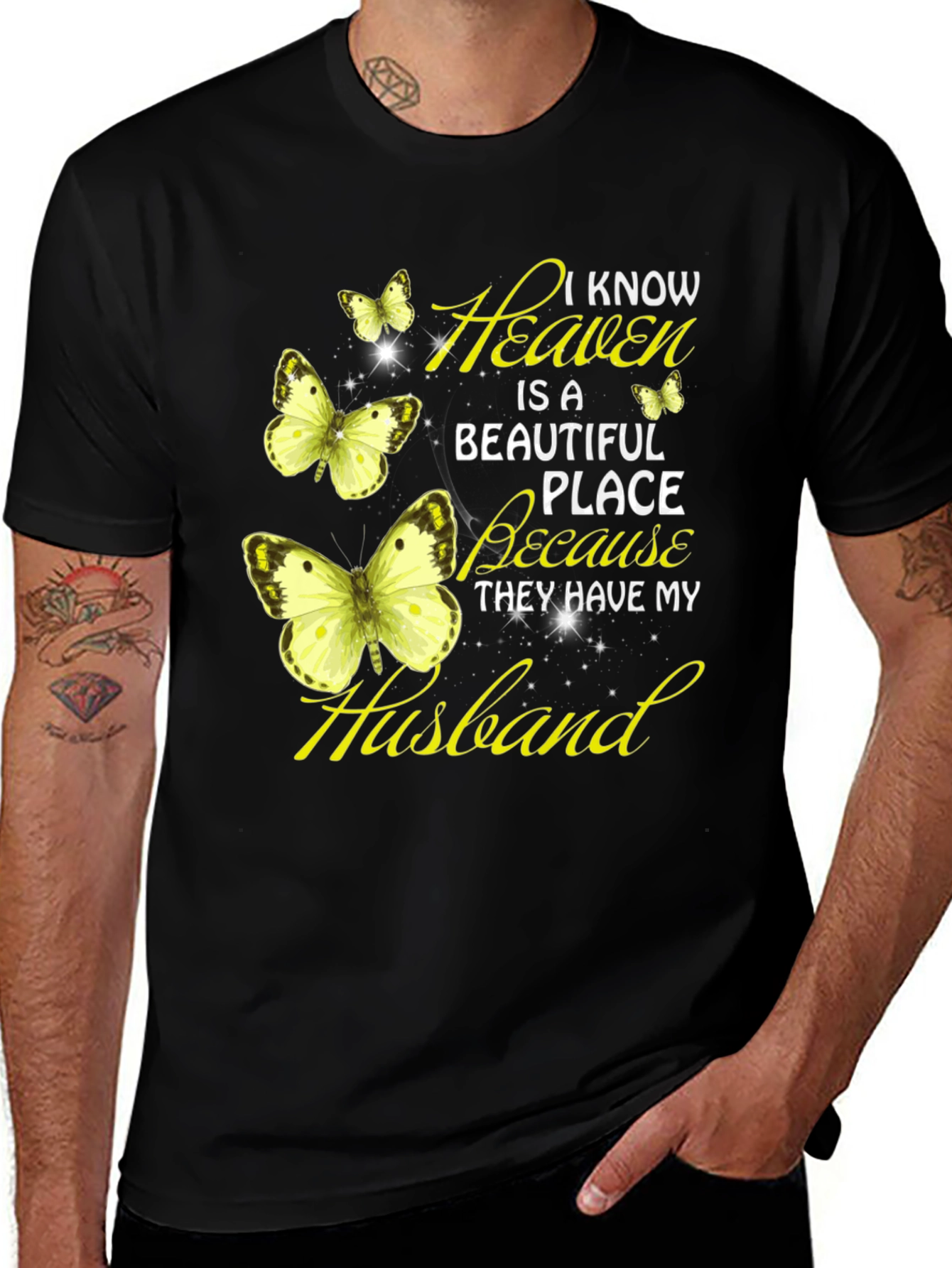 Black Heaven Husband Butterfly Graphic Tee main image
