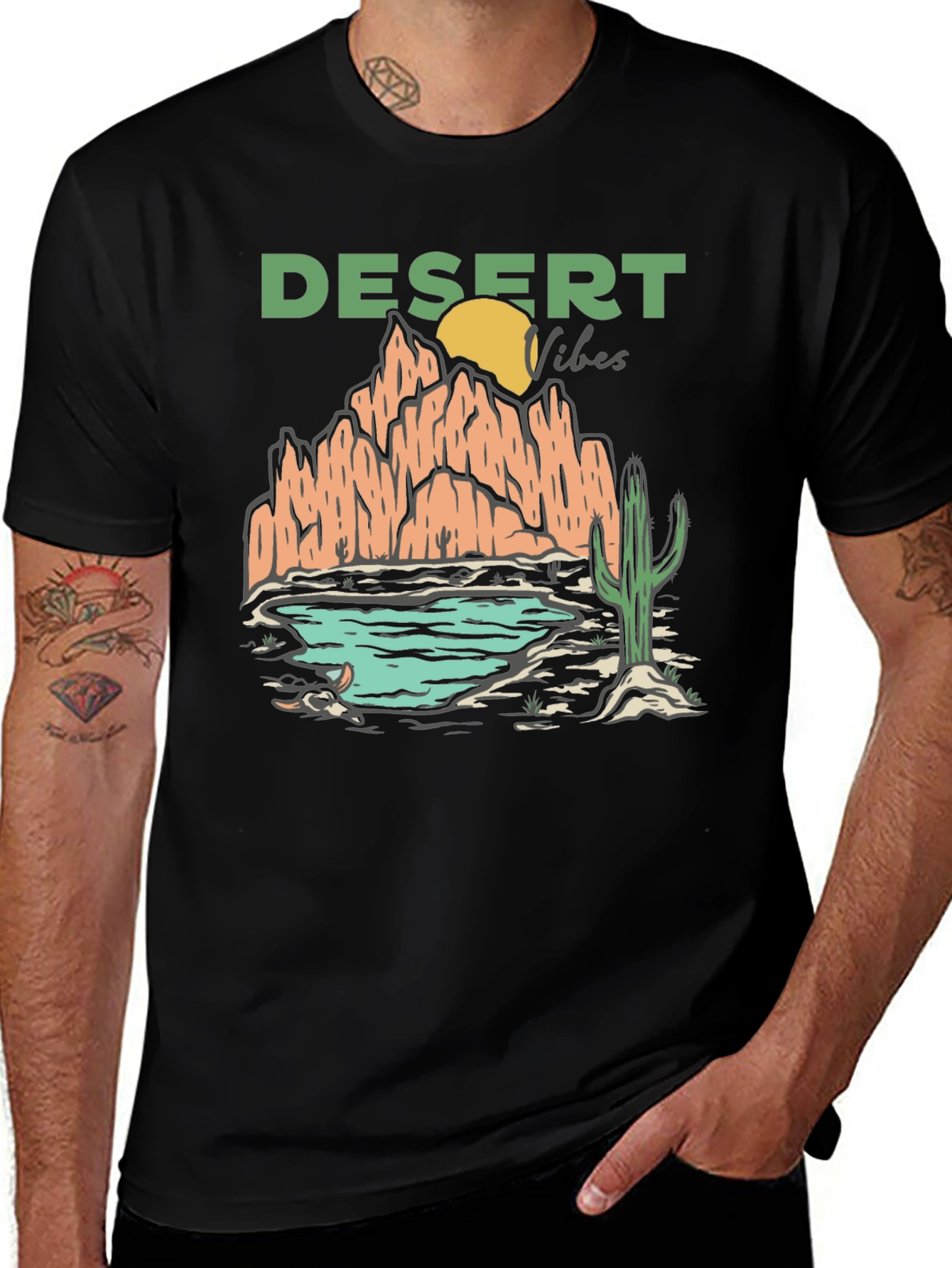 Variant 2 of Desert Vibes Graphic T-Shirt - Black Cotton Tee