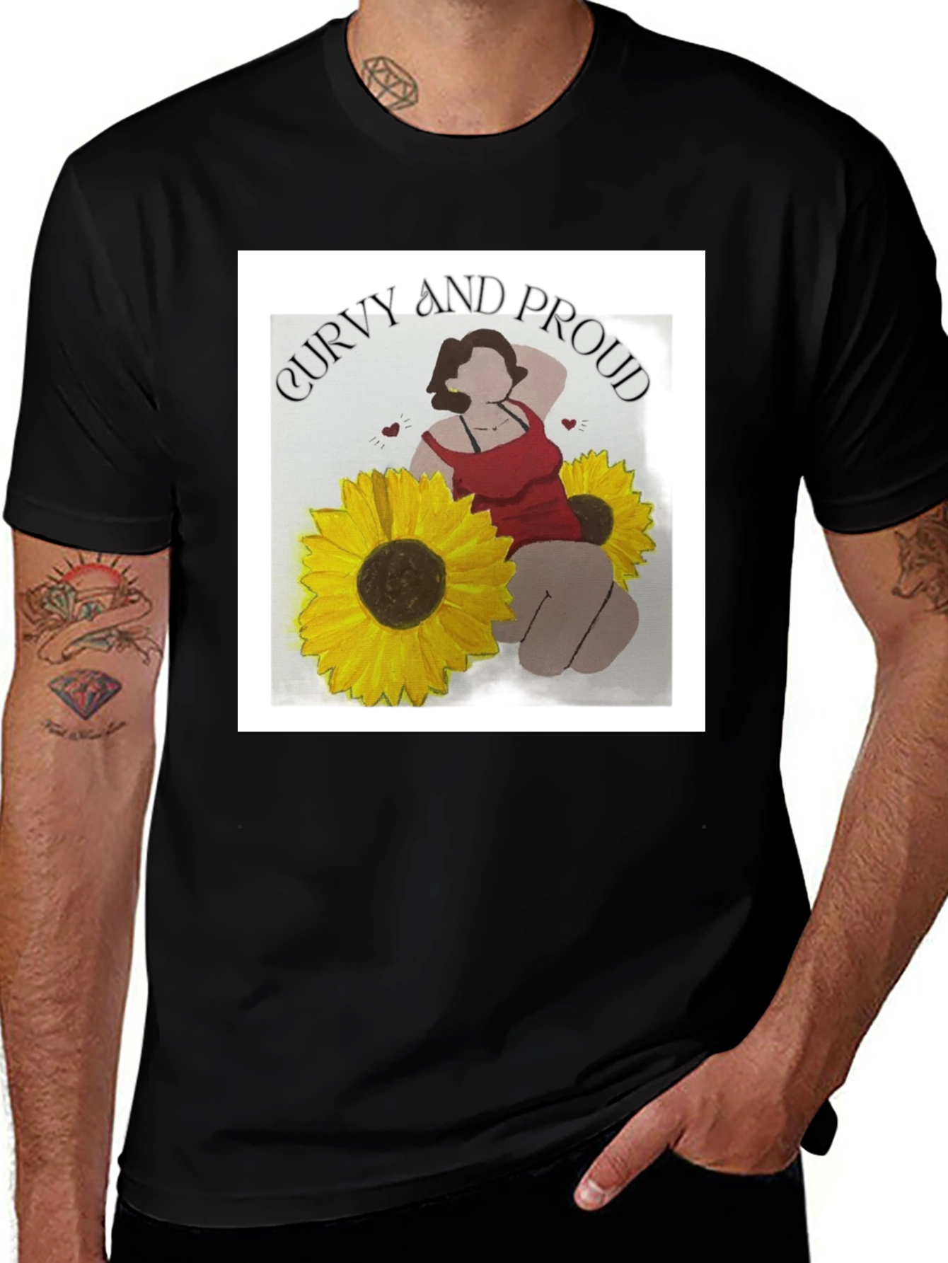 Variant 18 of Curvy and Proud Graphic Tee - Sunflower Design