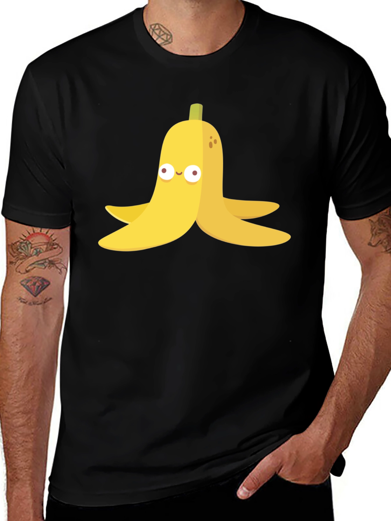 Variant 7 of Banana Peel Cartoon Graphic Black T-Shirt