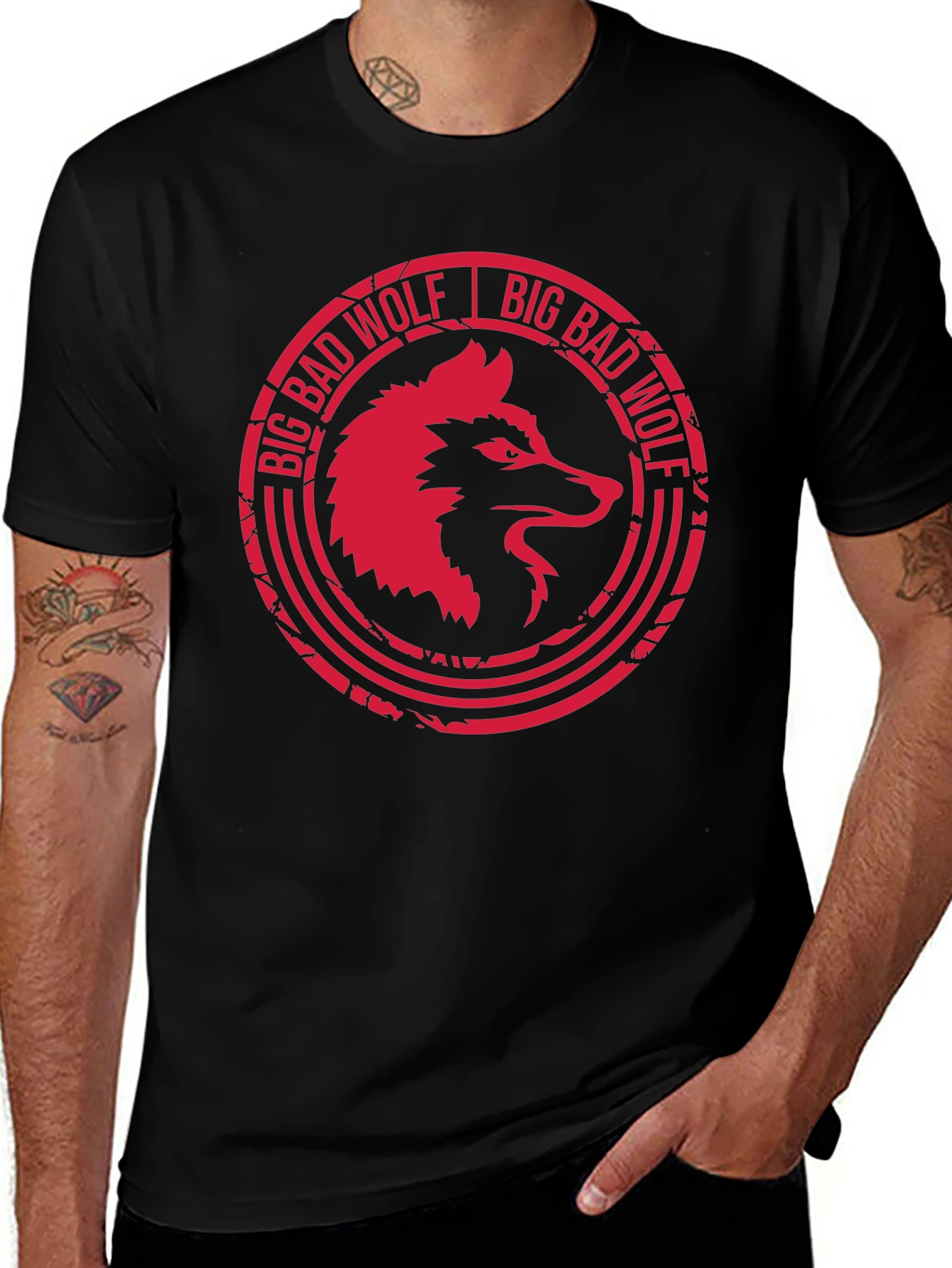 Variant 5 of Big Bad Wolf Graphic Tee - Black Cotton T-Shirt