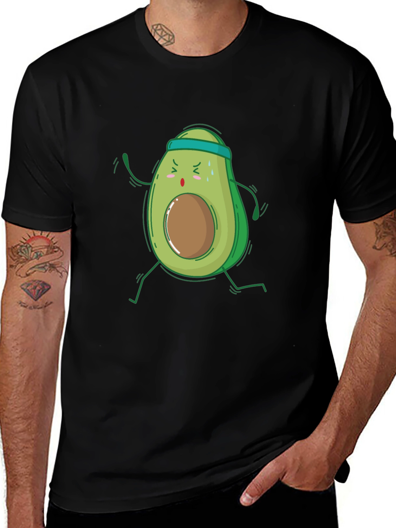 Variant 25 of Running Avocado Black T-Shirt - Funny Fitness Tee