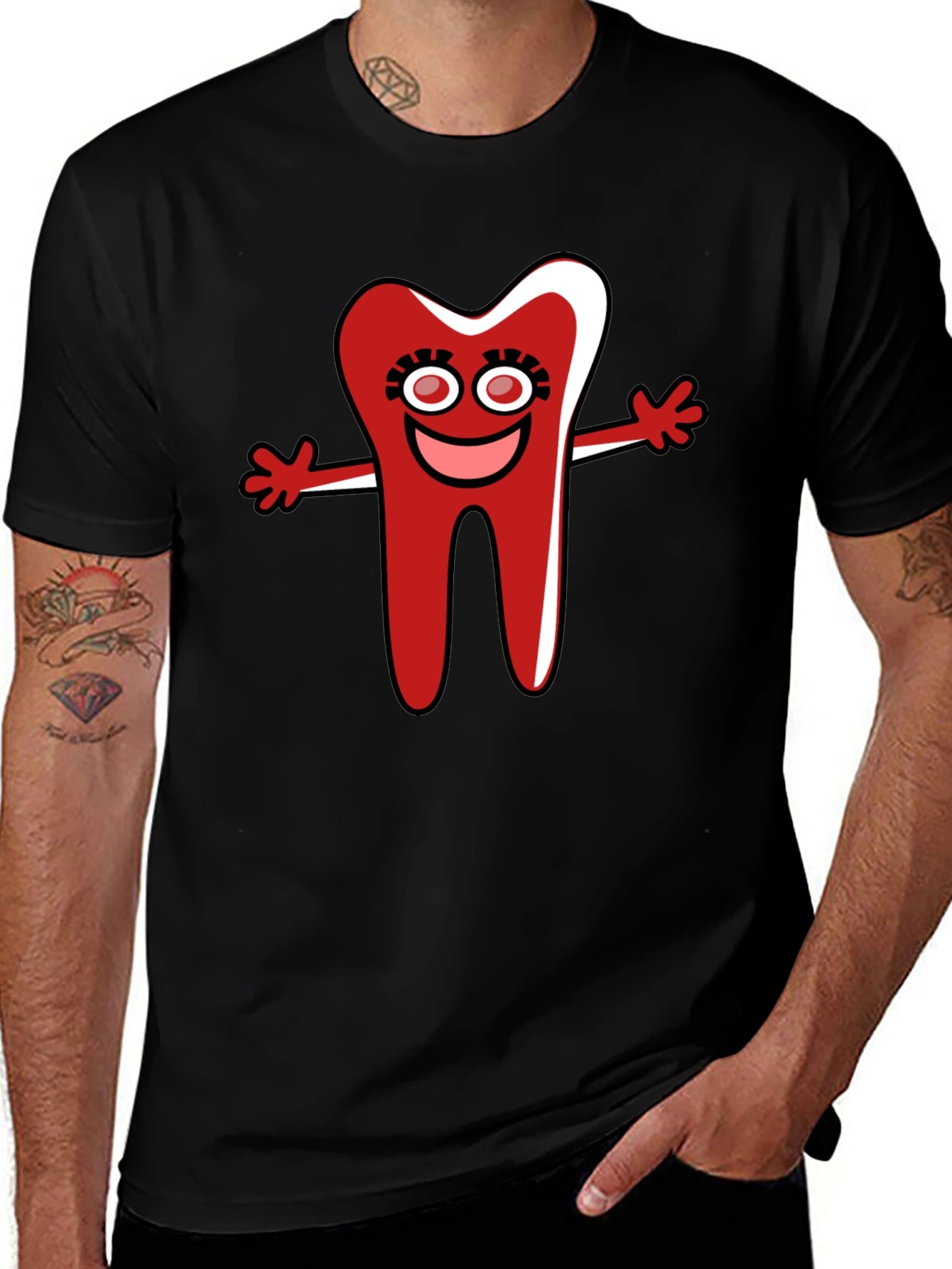 Cartoon Tooth Graphic T-Shirt Funny Dentist Tee