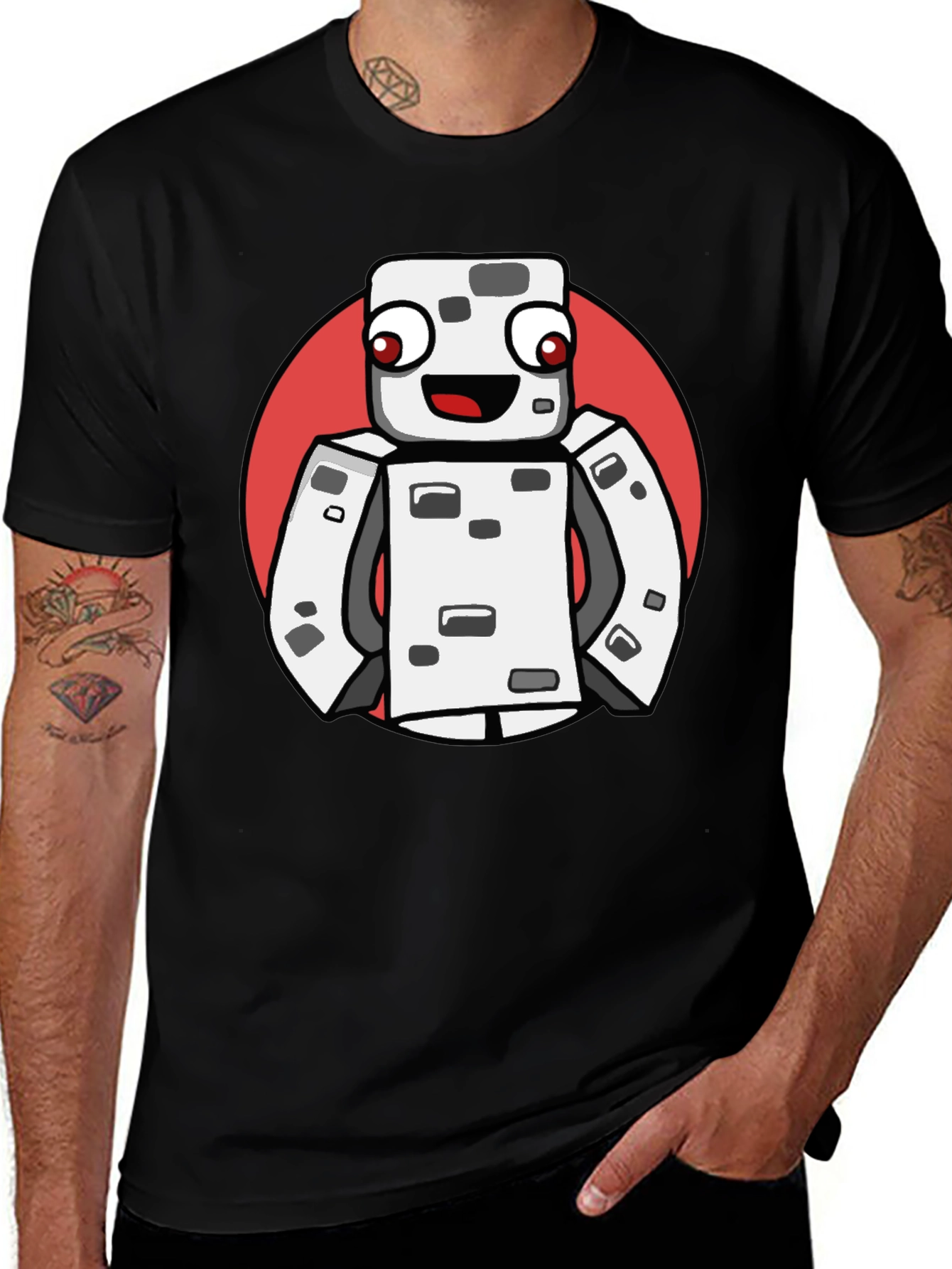 Variant 3 of Cool Cartoon Robot Graphic T-Shirt - Black